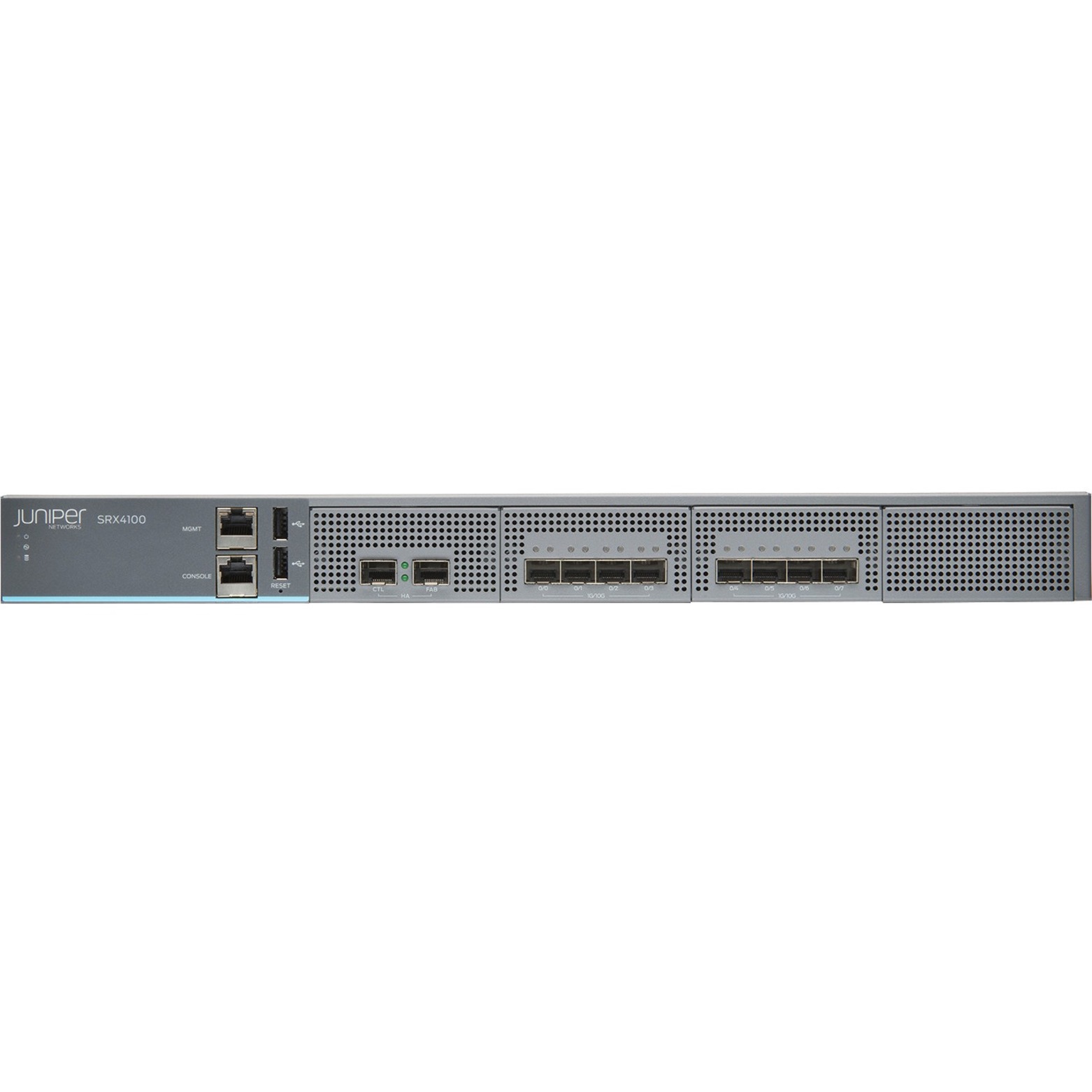 Juniper SRX4100 Router - Management Port - 10 - 10 Gigabit Ethernet - 1U - Rack-mountable - front view