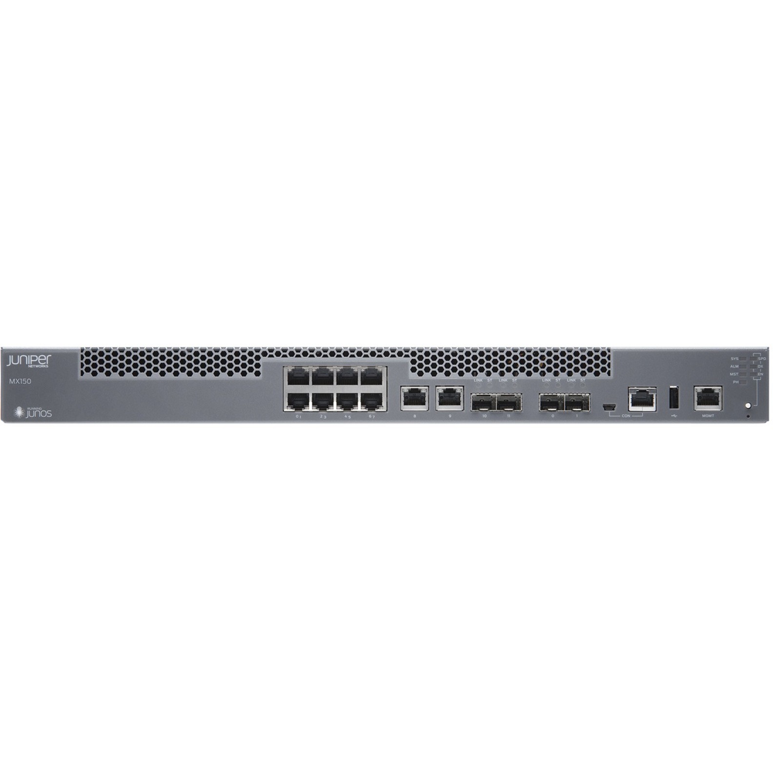 Juniper MX150 Router - 10 Ports - Management Port - 4 - 10 Gigabit Ethernet - 1U - Rack-mountable - front view