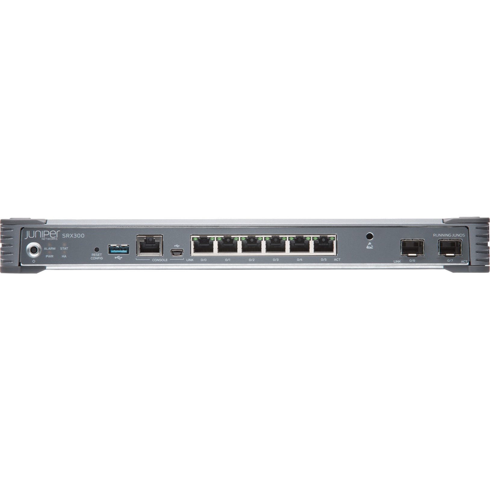 Juniper SRX300 Router - 6 Ports - Management Port - 2 - Gigabit Ethernet - Desktop - 1 Year - front view