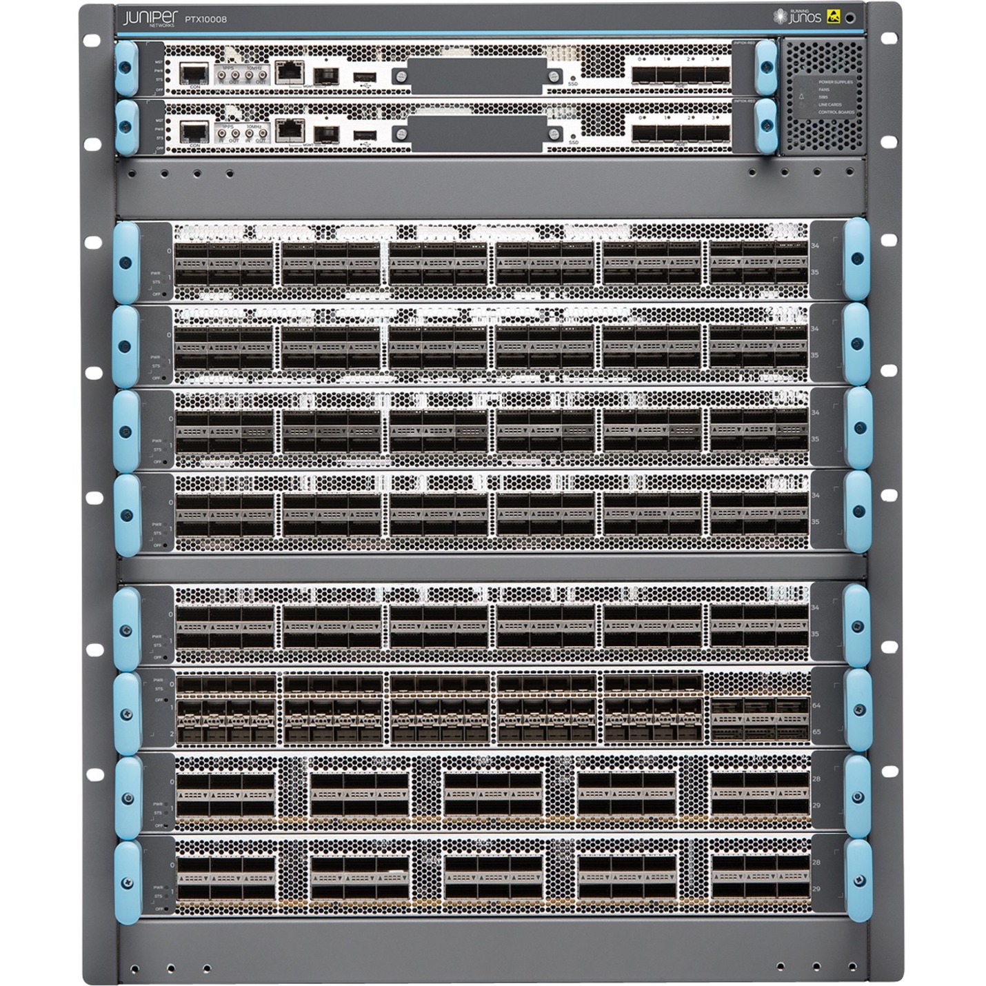 Juniper PTX10008 Router Chassis - 8 - 400 Gigabit Ethernet - 13U - Rack-mountable - 1 Year - front view