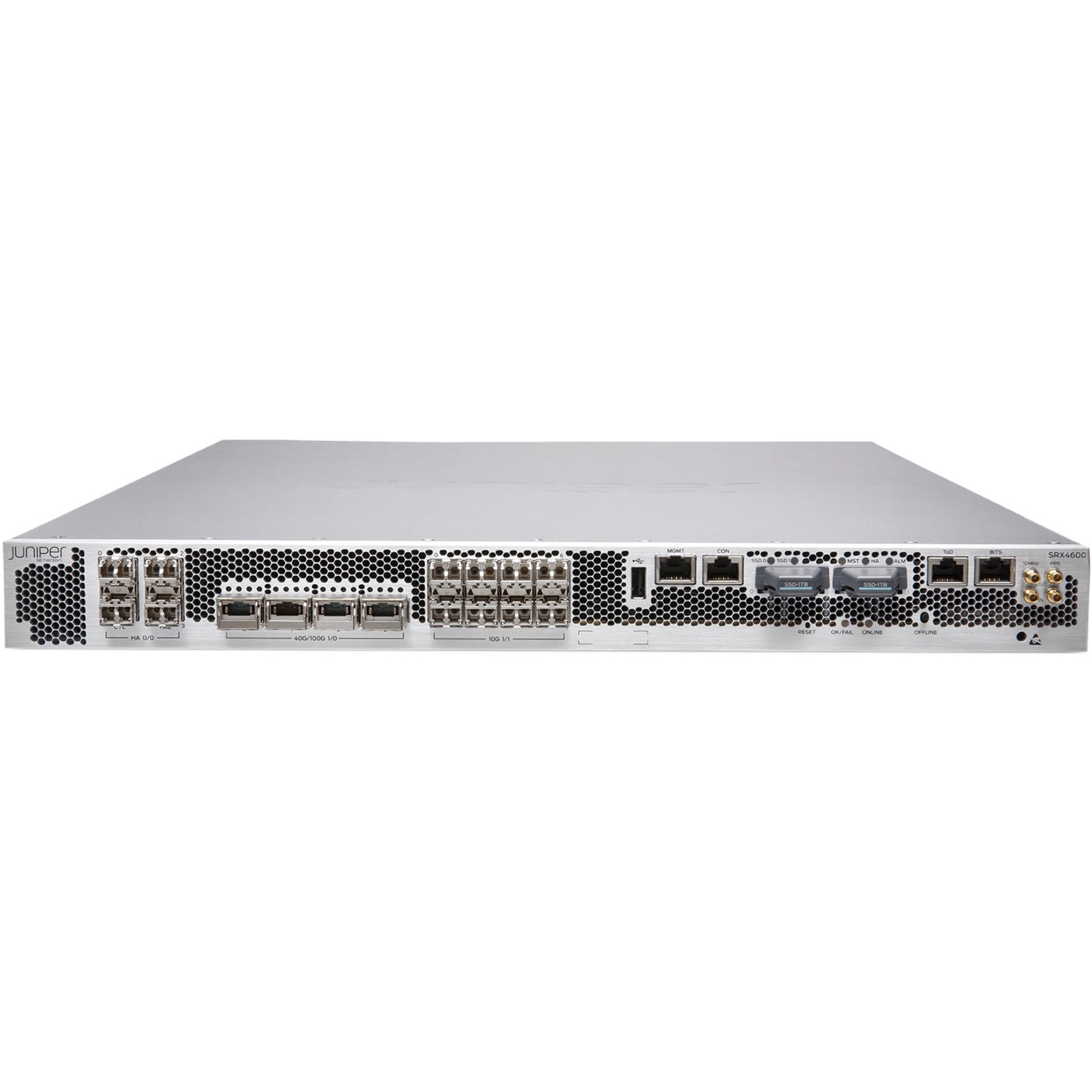 Juniper SRX4600 Services Gateway - Management Port - 12 - 100 Gigabit Ethernet - 1U - Rack-mountable - 1 Year - TAA Compliant