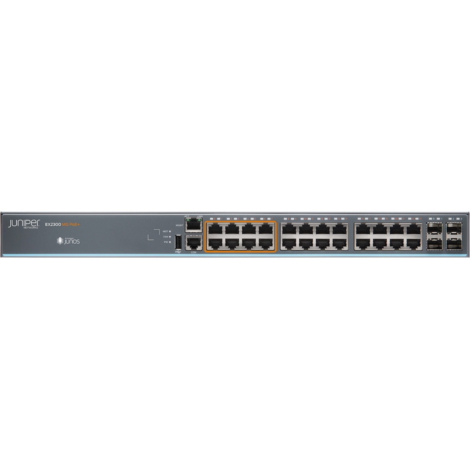 Juniper EX2300 Ethernet Switch - 24 Ports - Manageable - 3 Layer Supported - Modular - 55 W Power Consumption - 380 W PoE Budget - Twisted Pair, Optical Fiber - PoE Ports - 1U - Desktop, Rack-mountable - Lifetime Limited Warranty - TAA Compliant