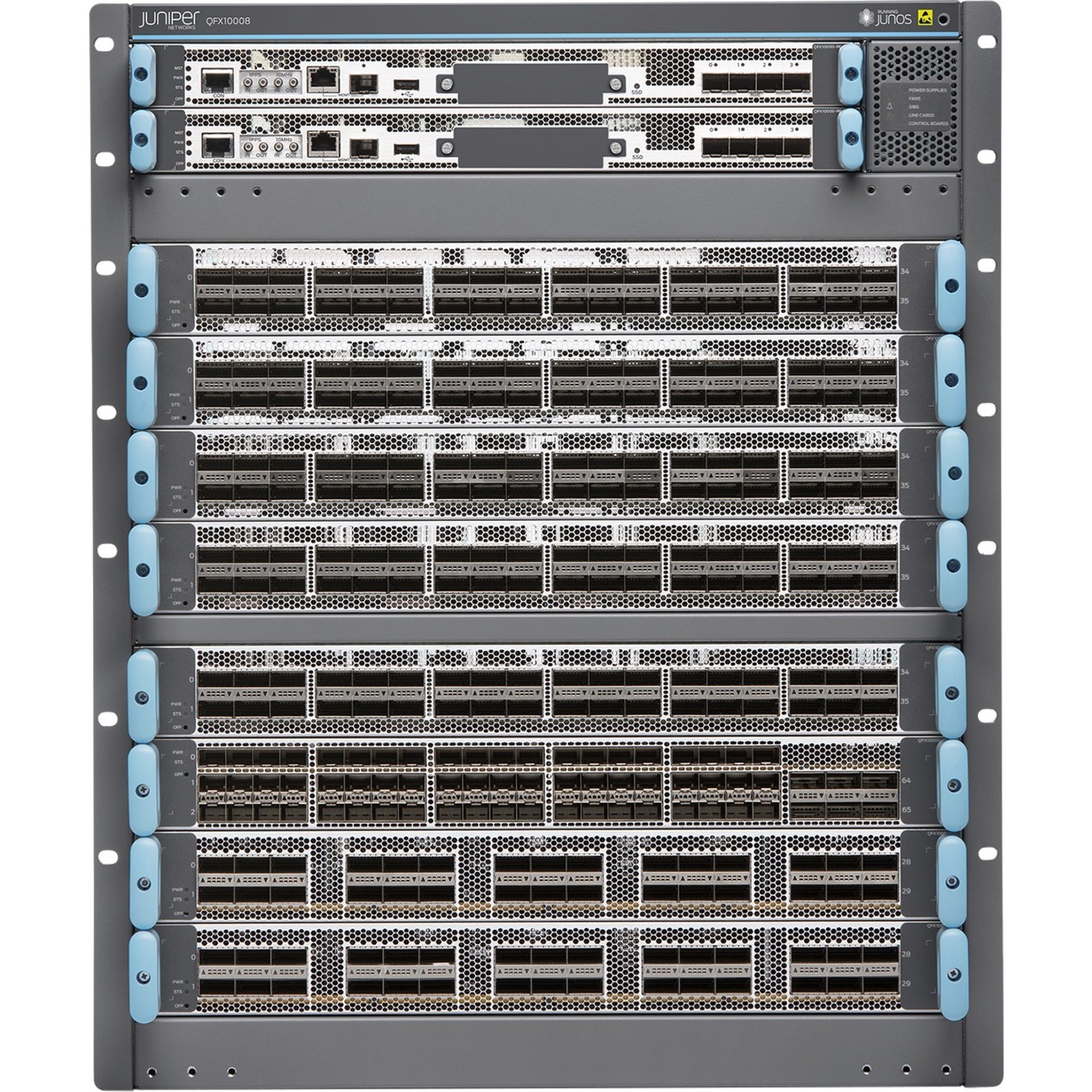 Juniper QFX10008 Switch Chassis - Manageable - 3 Layer Supported - Modular - 2877 W Power Consumption - Optical Fiber - 13U - Rack-mountable - 1 Year Limited Warranty