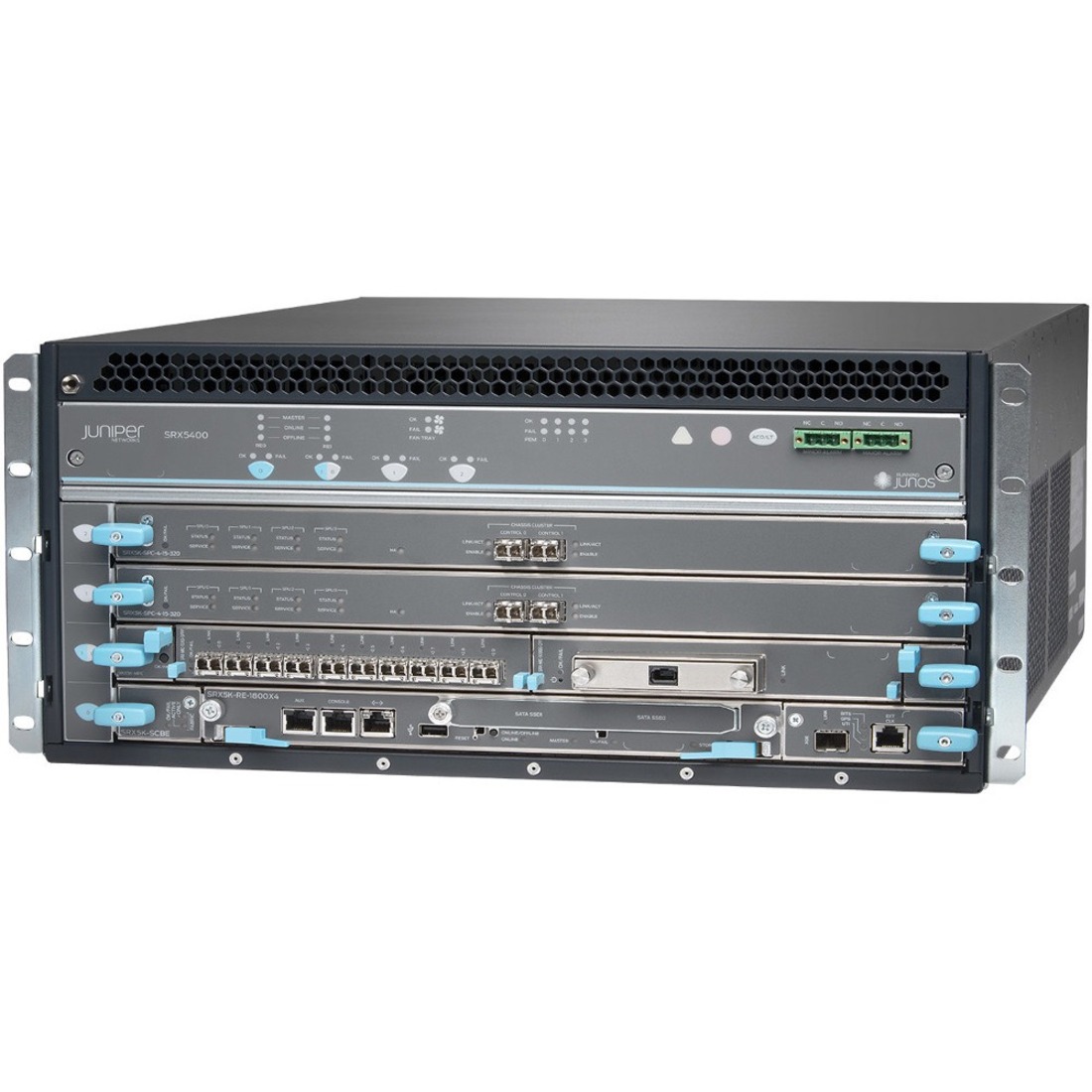 Juniper SRX5400 Network Security/Firewall Appliance - 65 Gbit/s Firewall Throughput - AES, DES, MD5, SHA-1, 3DES, SHA-256, SHA-384, SHA-512, DES-CBC, AEC-CBC, AES-GCM - 15000 VPN - Rack-mountable