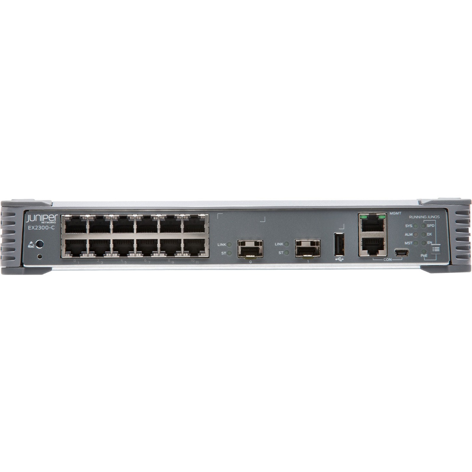 Juniper EX2300-C Compact Ethernet Switch - 12 Ports - Manageable - Gigabit Ethernet, 10 Gigabit Ethernet - 10/100/1000Base-T, 10GBase-X - 3 Layer Supported - Modular - Twisted Pair, Optical Fiber - 1U - Rack-mountable, Magnetic Mount, Wall Mountable, Desktop - Lifetime Limited Warranty