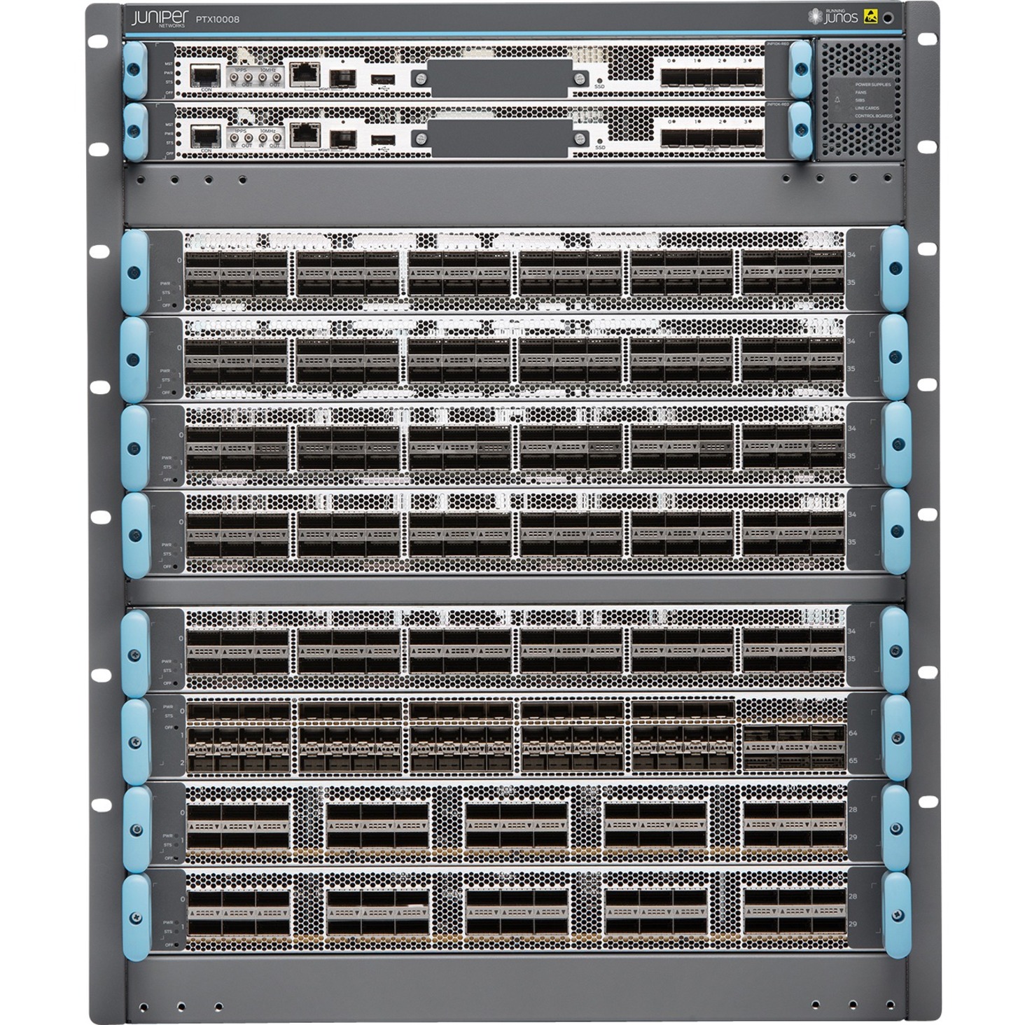 Juniper PTX10008 Router Chassis - 8 - 400 Gigabit Ethernet - 13U - Rack-mountable - 1 Year - front view