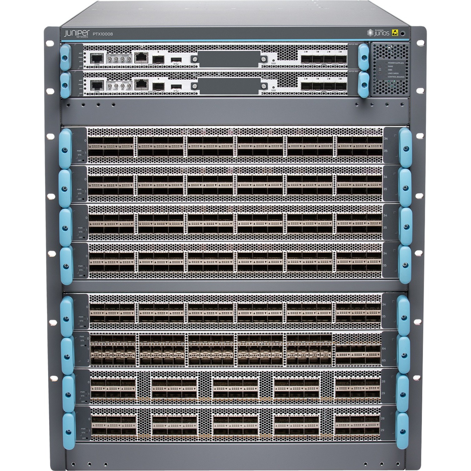 Juniper PTX10008 Router Chassis - 8 - 400 Gigabit Ethernet - 13U - Rack-mountable - 1 Year