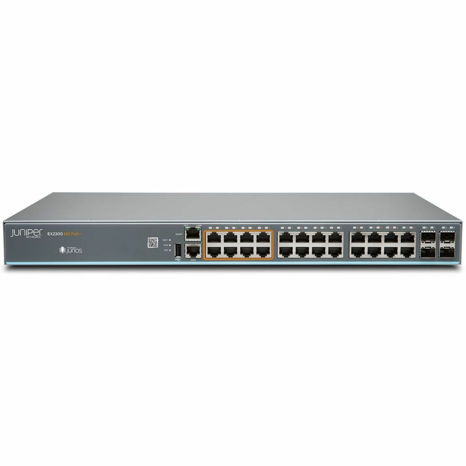 Juniper EX2300 EX2300-24MP Ethernet Switch - 24 Ports - Manageable - Gigabit Ethernet, 2.5 Gigabit Ethernet, 10 Gigabit Ethernet - 10/100/1000Base-T, 2.5GBase-T, 10GBase-X - 3 Layer Supported - Modular - 155 W Power Consumption - 380 W PoE Budget - Twisted Pair, Optical Fiber - PoE Ports - 1U - Desktop, Rack-mountable - Lifetime Limited Warranty