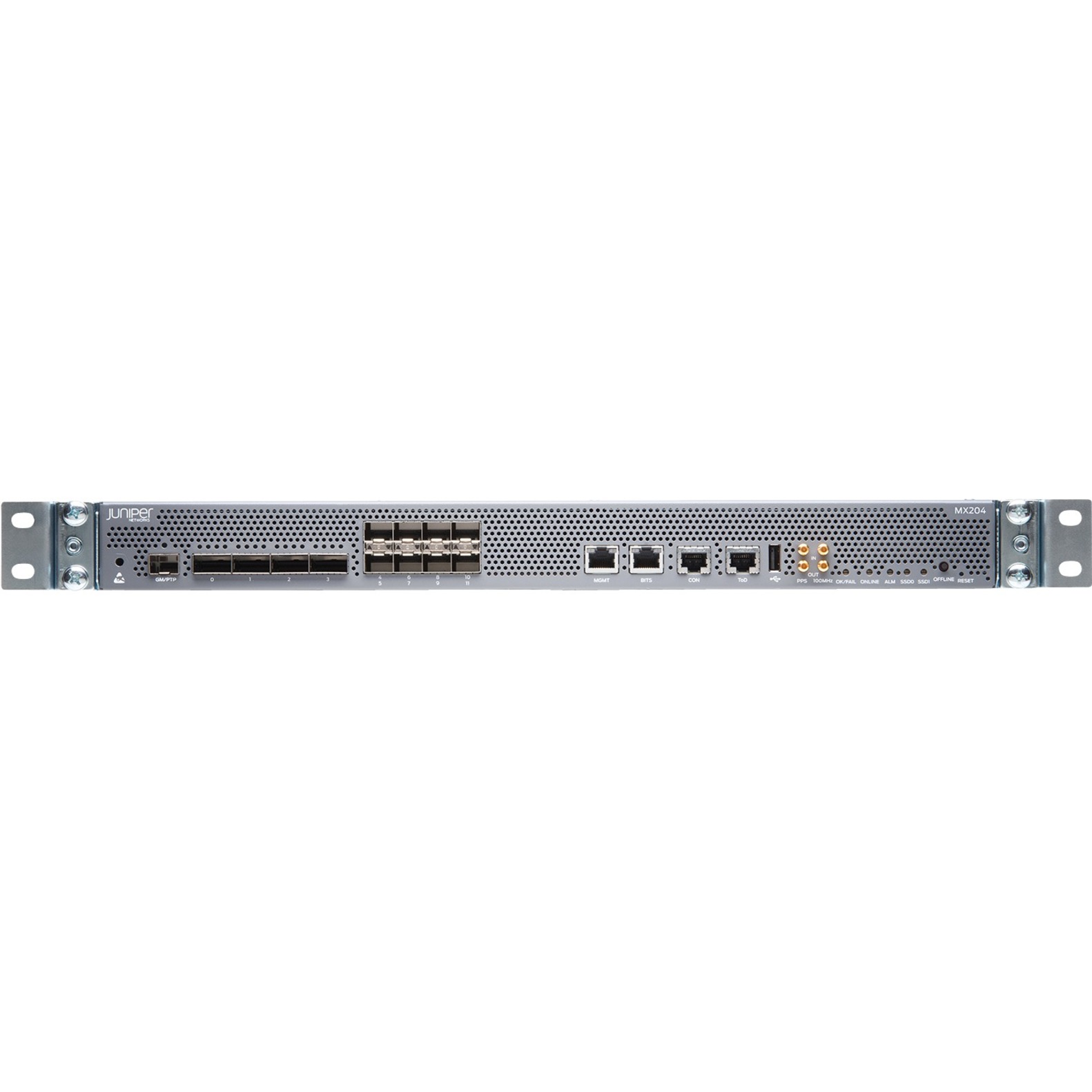 Juniper MX-series MX204 Router - 18 - 100 Gigabit Ethernet - 1U - Rack-mountable - 1 Year - front view