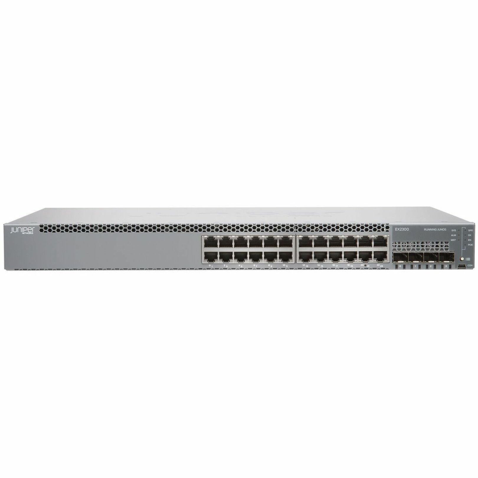 Juniper EX2300-24P Layer 3 Switch - 24 Ports - Manageable - Gigabit Ethernet, 10 Gigabit Ethernet - 10/100/1000Base-T, 10GBase-X - 3 Layer Supported - Modular - Twisted Pair, Optical Fiber - 1U - Desktop, Rack-mountable - Lifetime Limited Warranty
