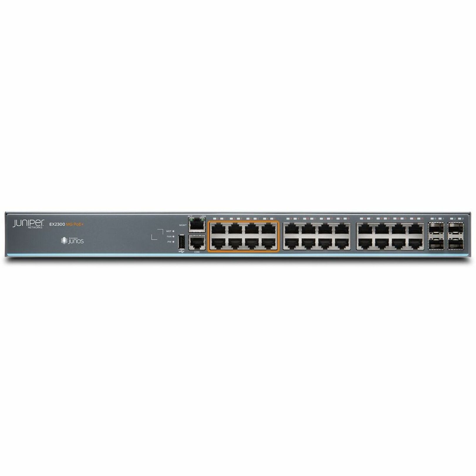 Juniper EX2300 Ethernet Switch - 24 Ports - Manageable - Gigabit Ethernet, 2.5 Gigabit Ethernet, 10 Gigabit Ethernet - 10/100/1000Base-T, 2.5GBase-T, 10GBase-X - 3 Layer Supported - Modular - Twisted Pair, Optical Fiber - 1U - Rack-mountable, Wall Mountable, Desktop - Lifetime Limited Warranty
