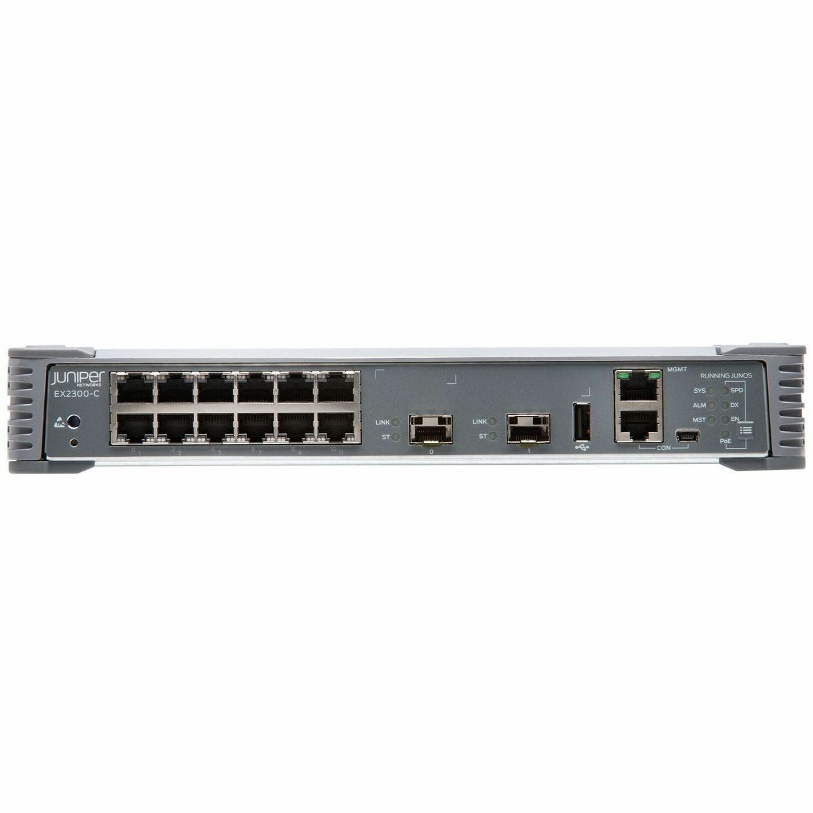 Juniper EX2300-C Compact Ethernet Switch - 12 Ports - Manageable - Gigabit Ethernet, 10 Gigabit Ethernet - 10/100/1000Base-T, 10GBase-X - 3 Layer Supported - Modular - Twisted Pair, Optical Fiber - 1U - Rack-mountable, Magnetic Mount, Wall Mountable - Lifetime Limited Warranty