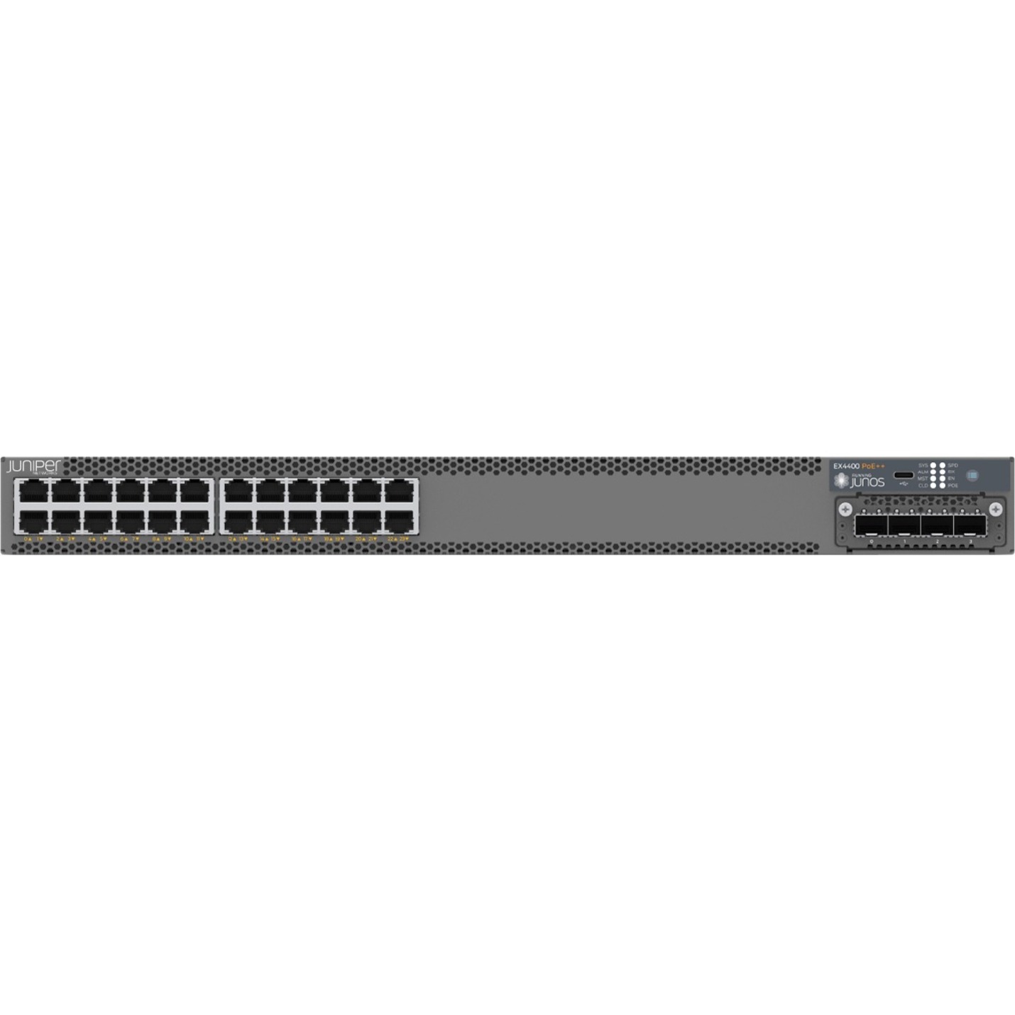 Juniper EX4400-24P Ethernet Switch - 24 Ports - Manageable - 3 Layer Supported - Modular - Twisted Pair, Optical Fiber - PoE Ports - 1U - Rack-mountable - TAA Compliant