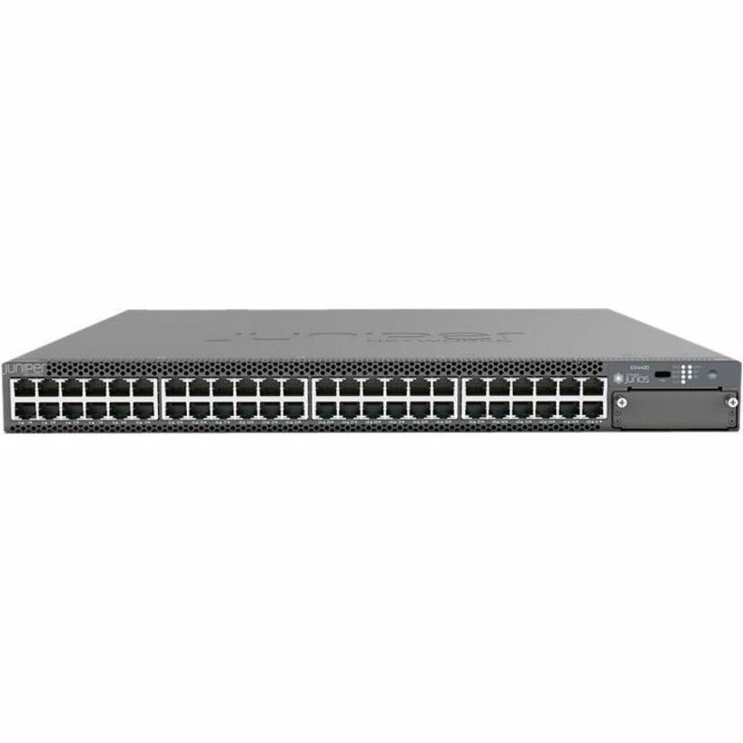 Juniper EX4400-48P Ethernet Switch - 48 Ports - Manageable - Gigabit Ethernet, 100 Gigabit Ethernet - 10/100/1000Base-T, 100GBase-X - 3 Layer Supported - Modular - 1400 W PoE Budget - Twisted Pair, Optical Fiber - PoE Ports - 1U - Rack-mountable - 1 Year Limited Warranty