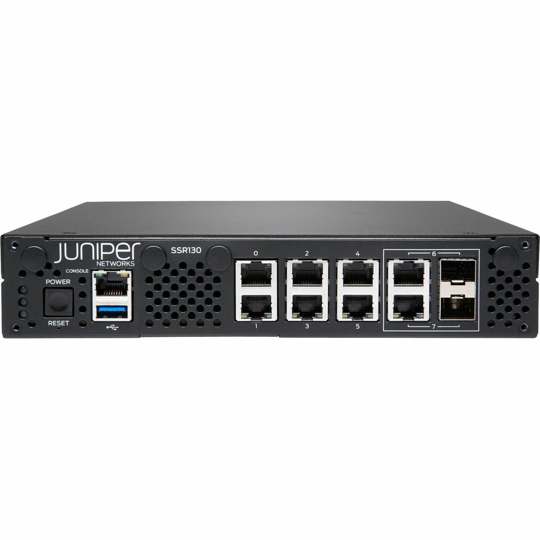 Juniper SSR130 Router - 8 Ports - 6 RJ-45 Port(s) - 2 SFP Slots - 16 GB - Gigabit Ethernet - Desktop - 1 Year