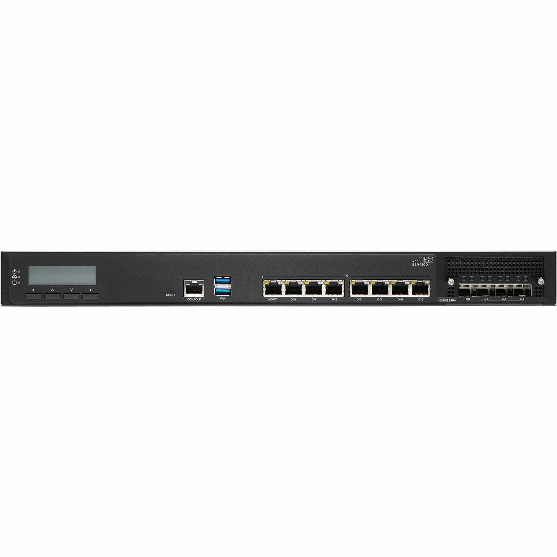 Juniper SSR1200 Router - 1 Ports - 1 RJ-45 Port(s) - 1 SFP+ Slots - 10 Gigabit Ethernet - 1U - Rack-mountable - 1 Year - fron