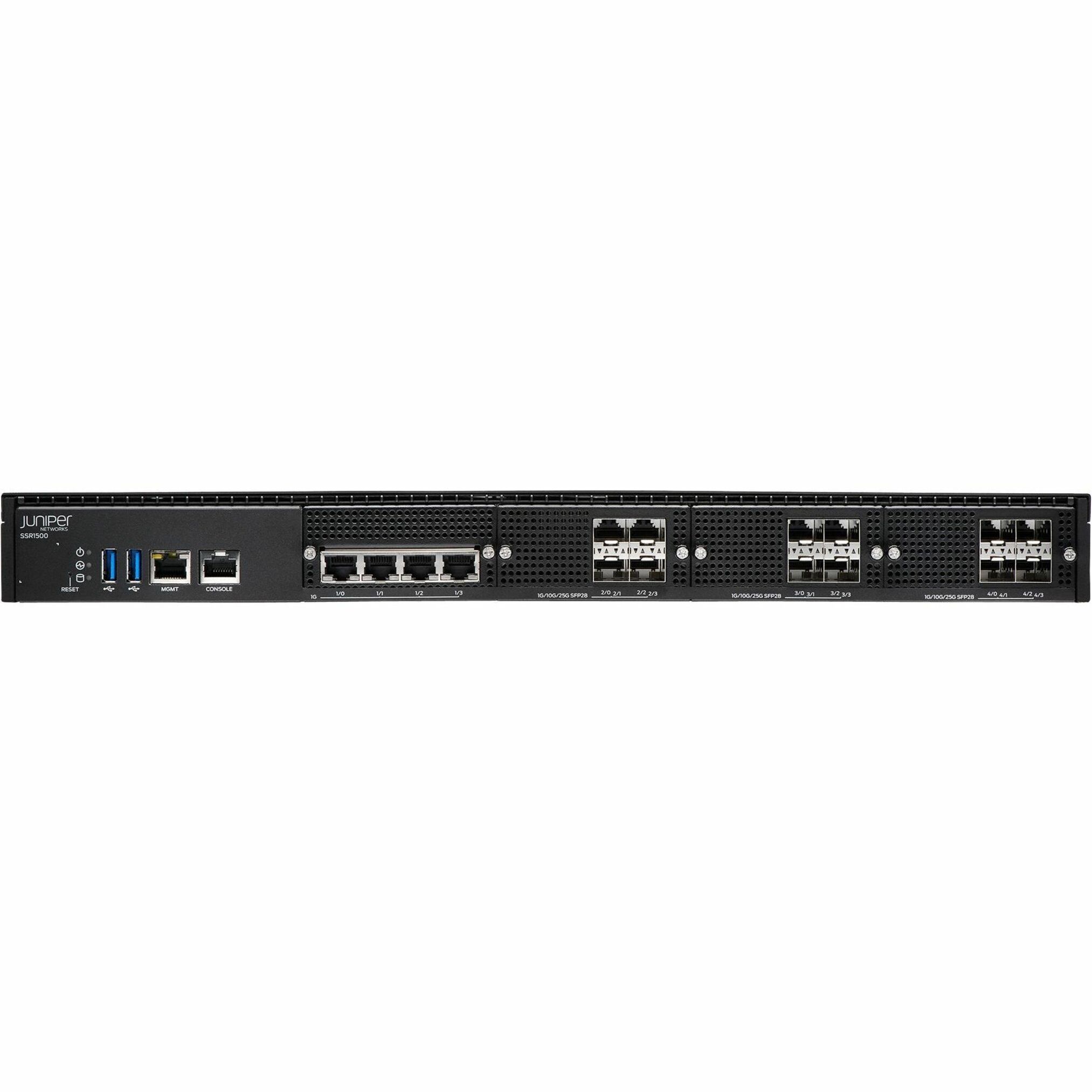 Juniper SSR1500 Router - 4 Ports - 4 RJ-45 Port(s) - 12 SFP28 Slots - 25 Gigabit Ethernet - 1U - Rack-mountable - 1 Year - fr