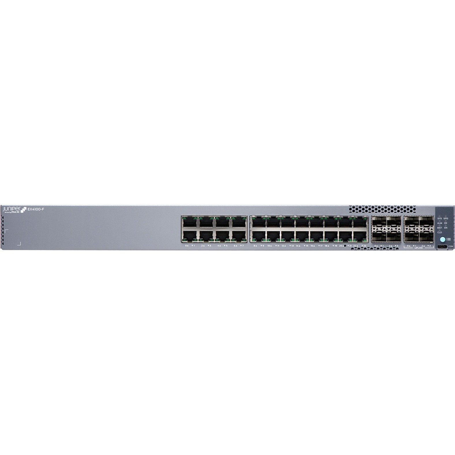 Juniper EX4100-F-24T Ethernet Switch - 24 Ports - Manageable - Gigabit Ethernet, 10 Gigabit Ethernet - 10/100/1000Base-T, 10GBase-X - 3 Layer Supported - Modular - 55 W Power Consumption - Twisted Pair, Optical Fiber - 1U - Rack-mountable, Wall Mountable - Lifetime Limited Warranty - TAA Compliant