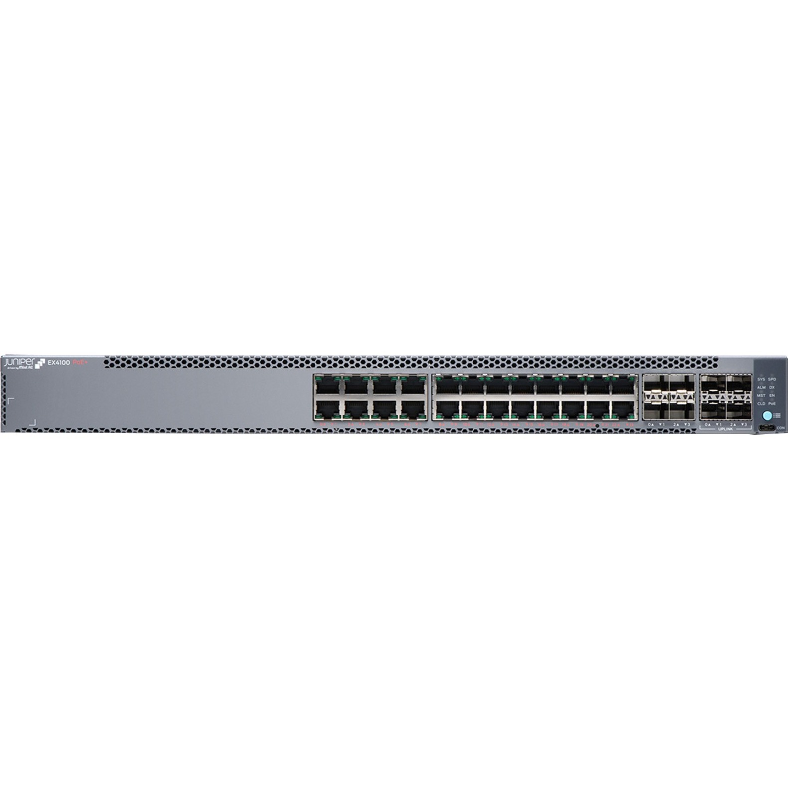 Juniper EX4100-24T Ethernet Switch - 24 Ports - Manageable - 10 Gigabit Ethernet, Gigabit Ethernet, 25 Gigabit Ethernet - 10/100/1000Base-T, 10GBase-X, 25GBase-X - 3 Layer Supported - Modular - Optical Fiber, Twisted Pair - 1U - Rack-mountable, Wall Mountable - Lifetime Limited Warranty