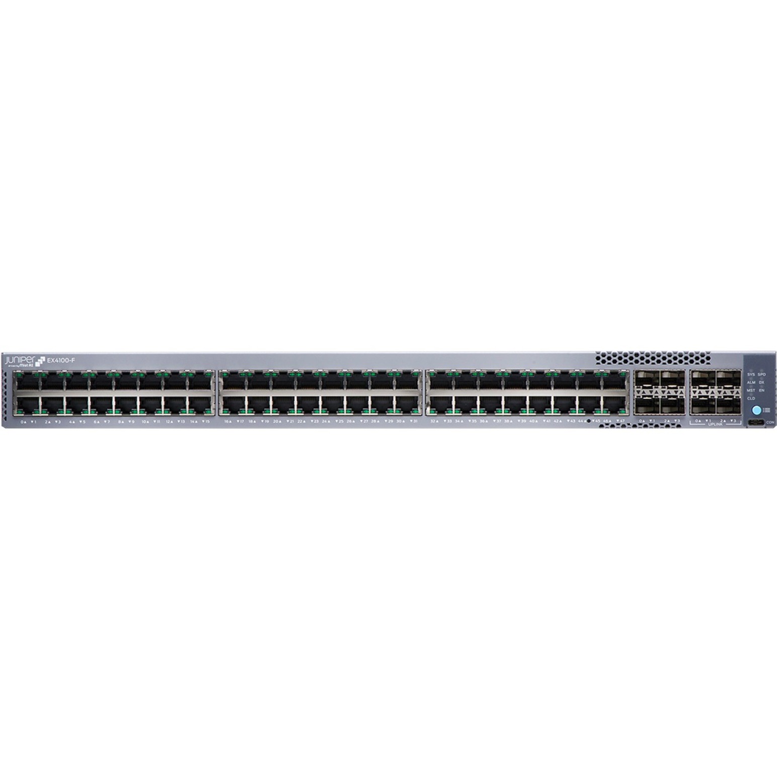 Juniper EX4100-F-48T Ethernet Switch - 48 Ports - Manageable - Gigabit Ethernet, 10 Gigabit Ethernet - 10/100/1000Base-T, 10GBase-X - 3 Layer Supported - Modular - 70 W Power Consumption - Twisted Pair, Optical Fiber - 1U - Rack-mountable, Wall Mountable - Lifetime Limited Warranty - TAA Compliant