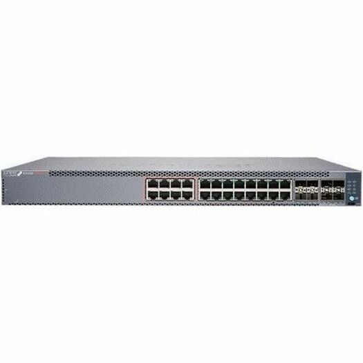 Juniper EX4100-24MP Ethernet Switch - 24 Ports - Manageable - 10 Gigabit Ethernet, Gigabit Ethernet, 25 Gigabit Ethernet - 10/100/1000Base-T, 10GBase-T, 10GBase-X, 25GBase-X - 3 Layer Supported - Modular - 740 W PoE Budget - Optical Fiber, Twisted Pair - PoE Ports - 1U - Rack-mountable, Wall Mountable - Lifetime Limited Warranty - TAA Compliant