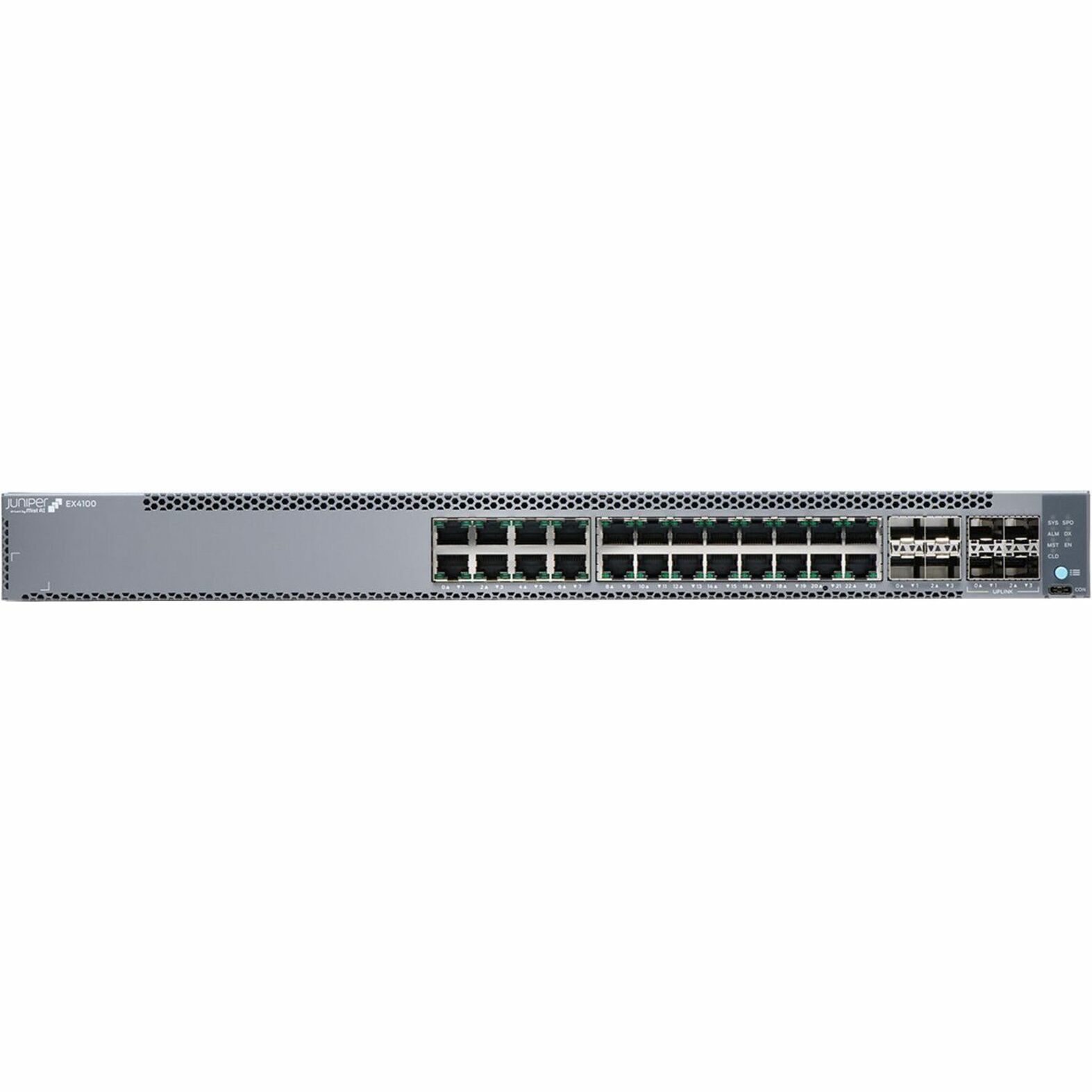 Juniper EX4100-24T Ethernet Switch - 24 Ports - Manageable - 10 Gigabit Ethernet, Gigabit Ethernet, 25 Gigabit Ethernet - 10/100/1000Base-T, 10GBase-X, 25GBase-X - 3 Layer Supported - Modular - Optical Fiber, Twisted Pair - 1U - Rack-mountable, Wall Mountable - Lifetime Limited Warranty - TAA Compliant