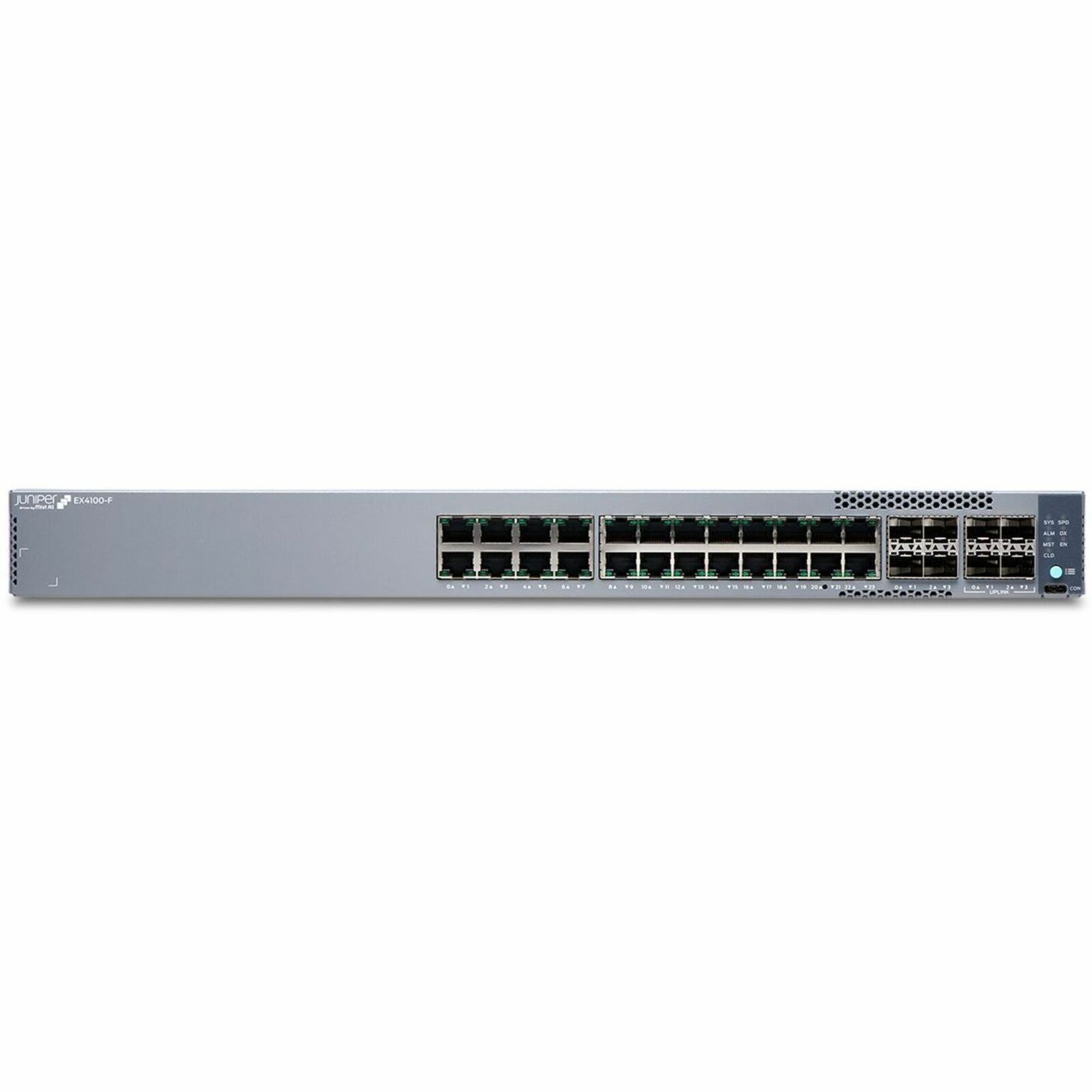 Juniper EX4100-F-24T Ethernet Switch - 24 Ports - Manageable - Gigabit Ethernet, 10 Gigabit Ethernet - 10/100/1000Base-T, 10GBase-X - 3 Layer Supported - Modular - 55 W Power Consumption - Twisted Pair, Optical Fiber - 1U - Rack-mountable, Wall Mountable - Lifetime Limited Warranty - TAA Compliant