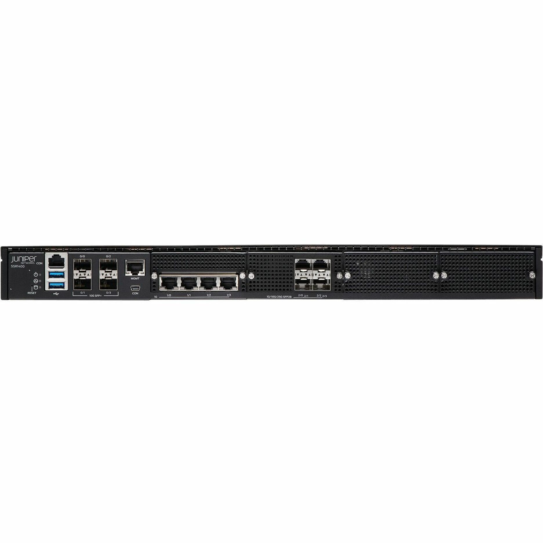 Juniper SSR1400 Router - 4 Ports - 4 RJ-45 Port(s) - 8 SFP+ Slots, SFP28 Slots - 25 Gigabit Ethernet - 1U - Rack-mountable -