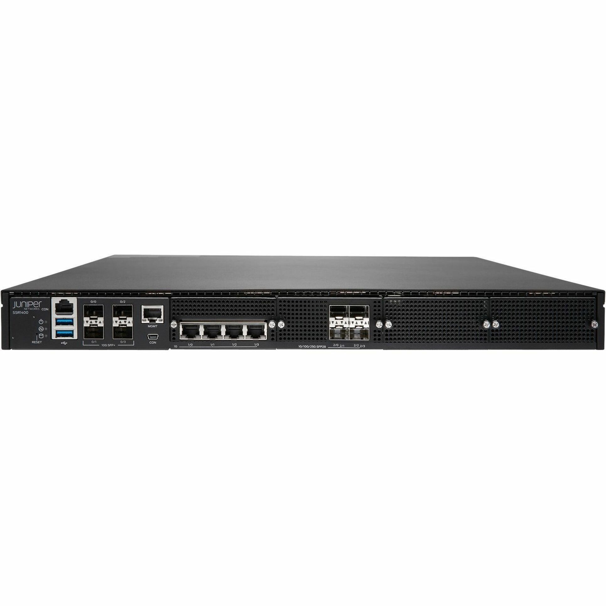 Juniper SSR1400 Router - 4 Ports - 4 RJ-45 Port(s) - 8 SFP+ Slots, SFP28 Slots - 25 Gigabit Ethernet - 1U - Rack-mountable - 1 Year