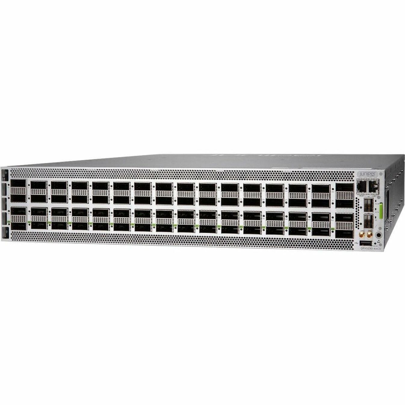 Juniper QFX5230-64CD Ethernet Switch - Manageable - 400 Gigabit Ethernet - 3 Layer Supported - Modular - 580 W Power Consumption - Optical Fiber - 2U - Rack-mountable - 1 Year Limited Warranty