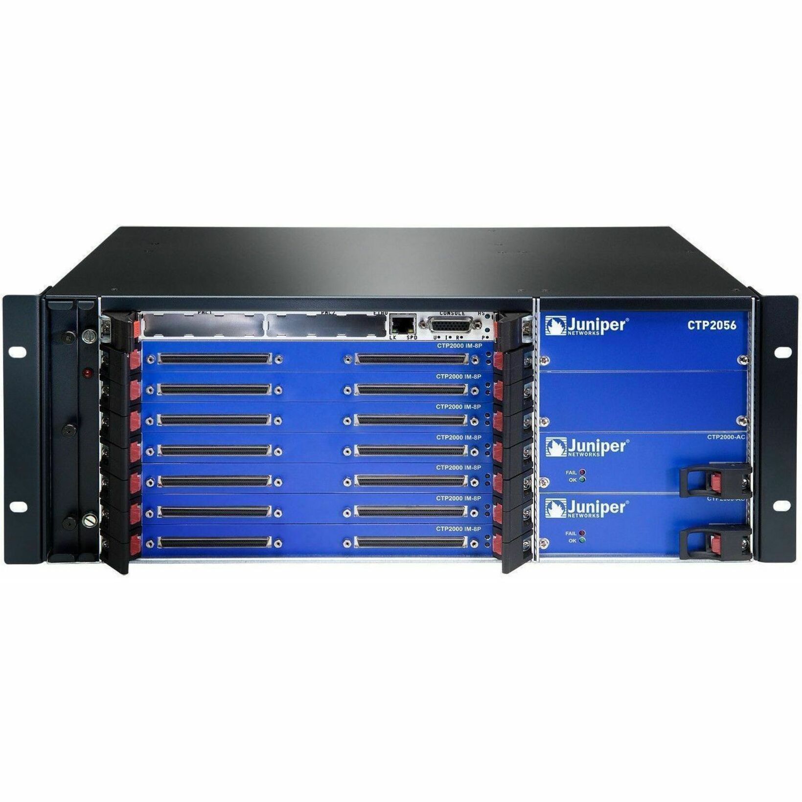 Juniper CTP2056 Router Chassis - 2 Ports - 2 RJ-45 Port(s) - 2 SFP (mini-GBIC) Slots - 1 GB - Gigabit Ethernet - 4U - Rack-mountable - 1 Year