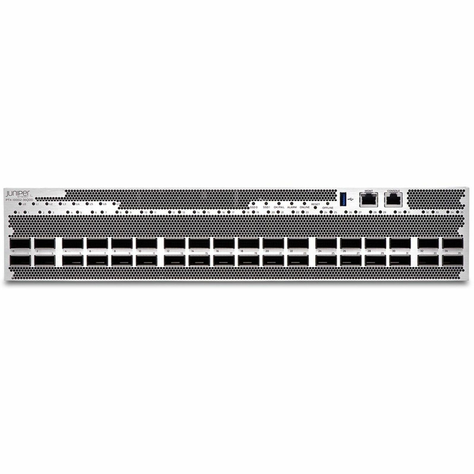 Juniper PTX10002-36QDD Router - Management Port - 36 - 128 GB - 800 Gigabit Ethernet - 2U - Rack-mountable - 1 Year - front v