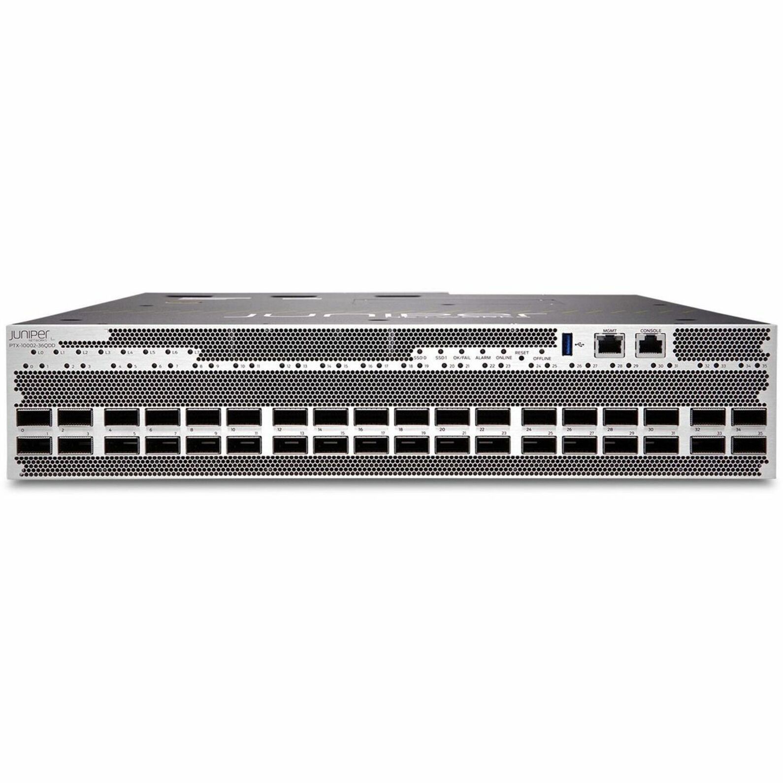 Juniper PTX10002-36QDD Router - Management Port - 36 - 128 GB - 800 Gigabit Ethernet - 2U - Rack-mountable - 1 Year