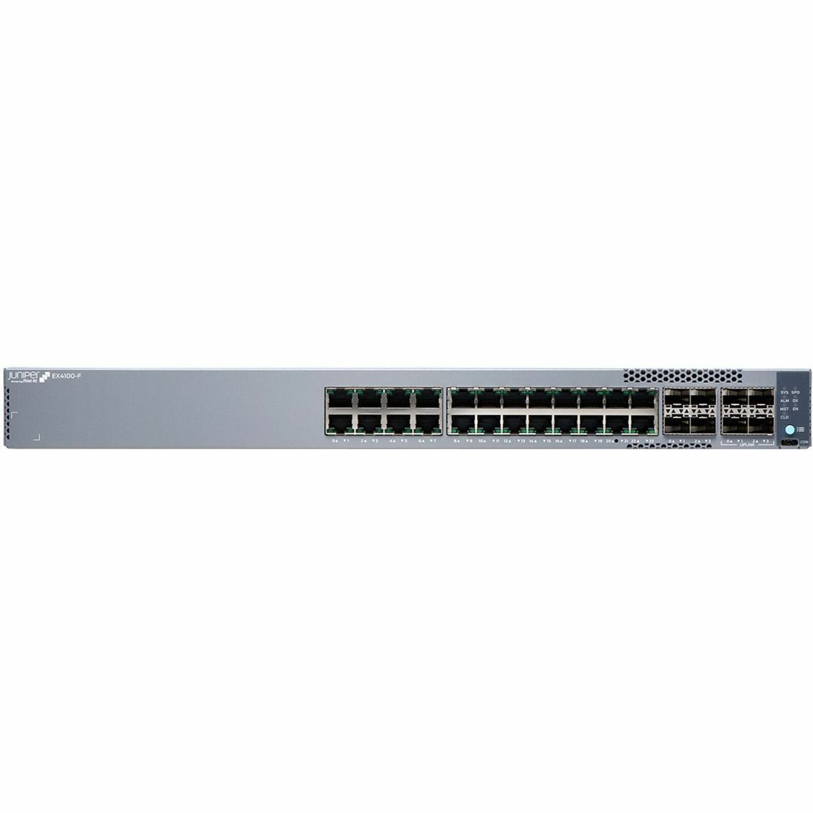 Juniper EX4100-F-24T Ethernet Switch - 24 Ports - Manageable - Gigabit Ethernet, 10 Gigabit Ethernet - 10/100/1000Base-T, 10GBase-X - 3 Layer Supported - Modular - 55 W Power Consumption - Optical Fiber, Twisted Pair - 1U - Rack-mountable, Wall Mountable, Standalone - Lifetime Limited Warranty - TAA Compliant