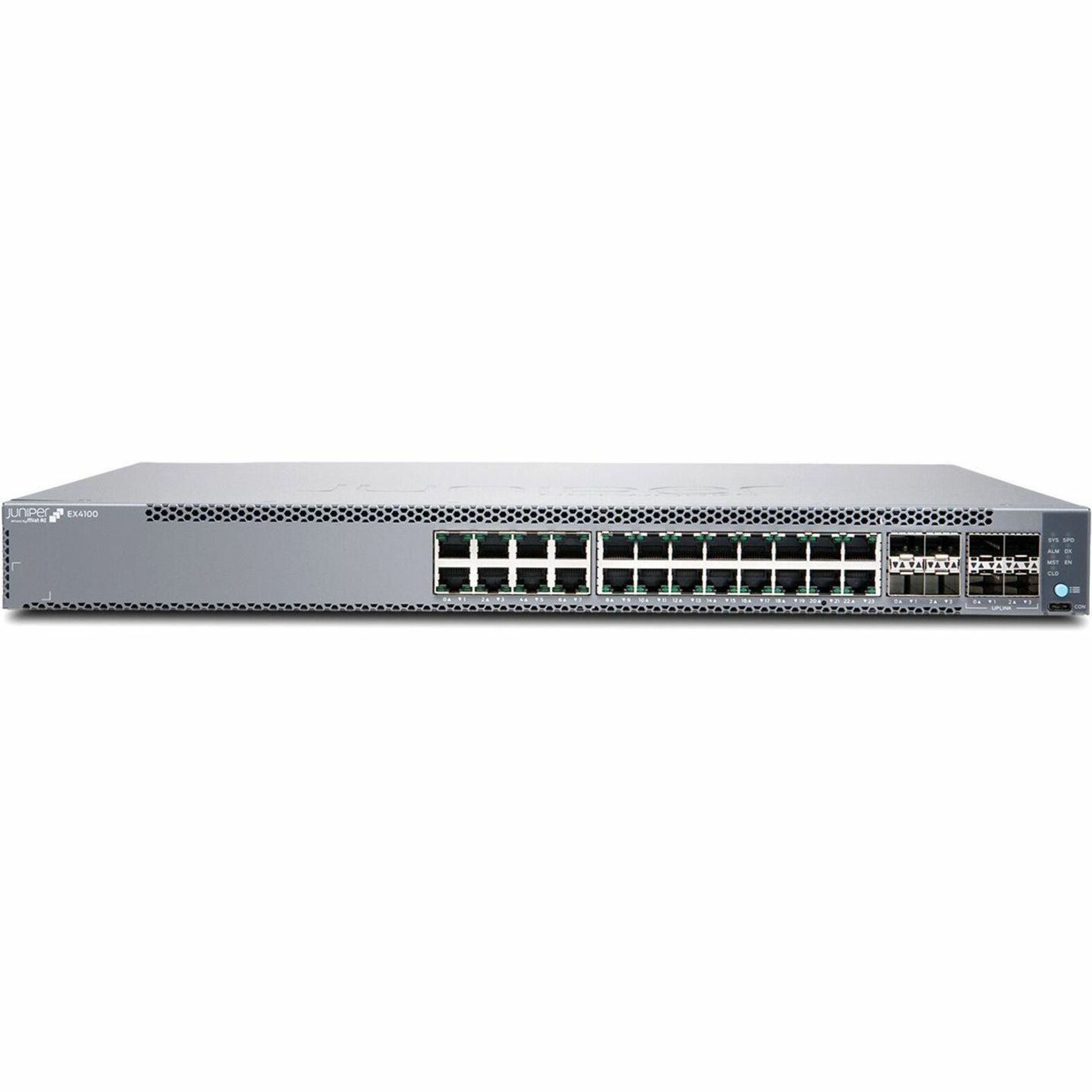 Juniper EX4100-24T Ethernet Switch - 24 Ports - Manageable - 10 Gigabit Ethernet, Gigabit Ethernet, 25 Gigabit Ethernet - 10/100/1000Base-T, 10GBase-X, 25GBase-X - 3 Layer Supported - Modular - Optical Fiber, Twisted Pair - 1U - Rack-mountable, Wall Mountable, Standalone - Lifetime Limited Warranty - TAA Compliant