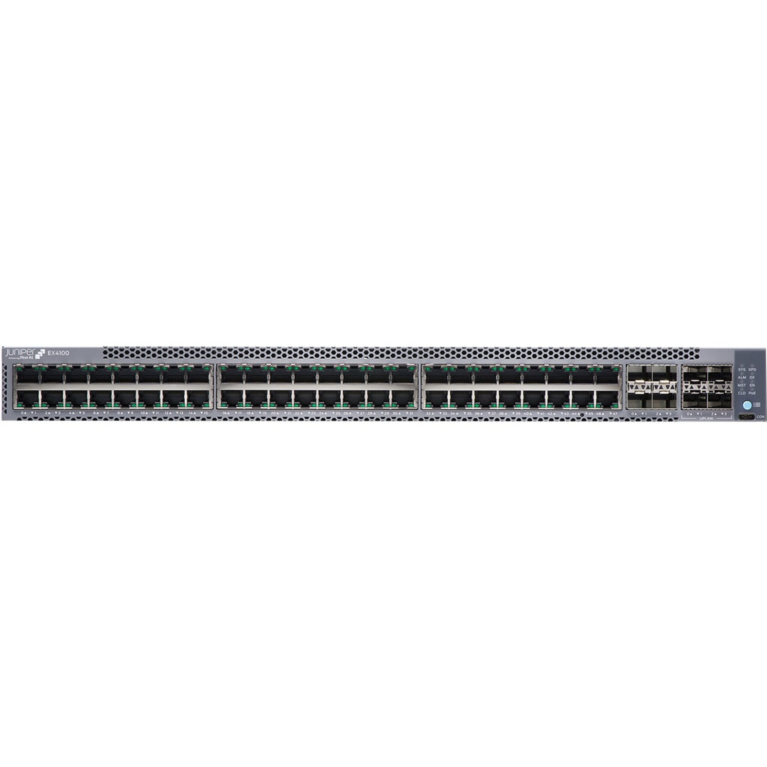 Juniper EX4100-48T-AFI Ethernet Switch - 48 Ports - Manageable - Gigabit Ethernet, 10 Gigabit Ethernet, 25 Gigabit Ethernet - 10/100/1000Base-T, 10GBase-X, 25GBase-X - 3 Layer Supported - Modular - Optical Fiber, Twisted Pair - 1U - Rack-mountable, Wall Mountable, Standalone - Lifetime Limited Warranty - TAA Compliant