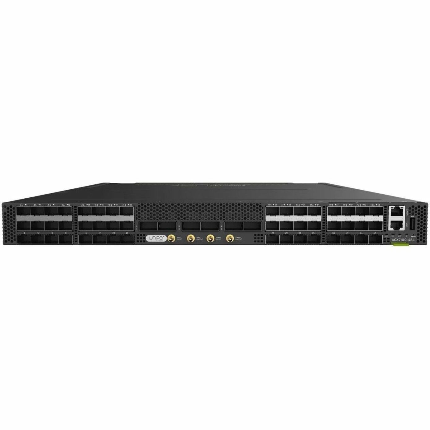ACX 7100 DevID with 48 SFP56 / 6 QSFP56-DD multi-rate ports, DC PSU, AFI - 54 QSFP56-DD Slots, SFP56 Slots - 400 Gigabit Ethernet - IEEE 802.1ad, IEEE 802.1Q, IEEE 802.3ad - 1U - Rack-mountable