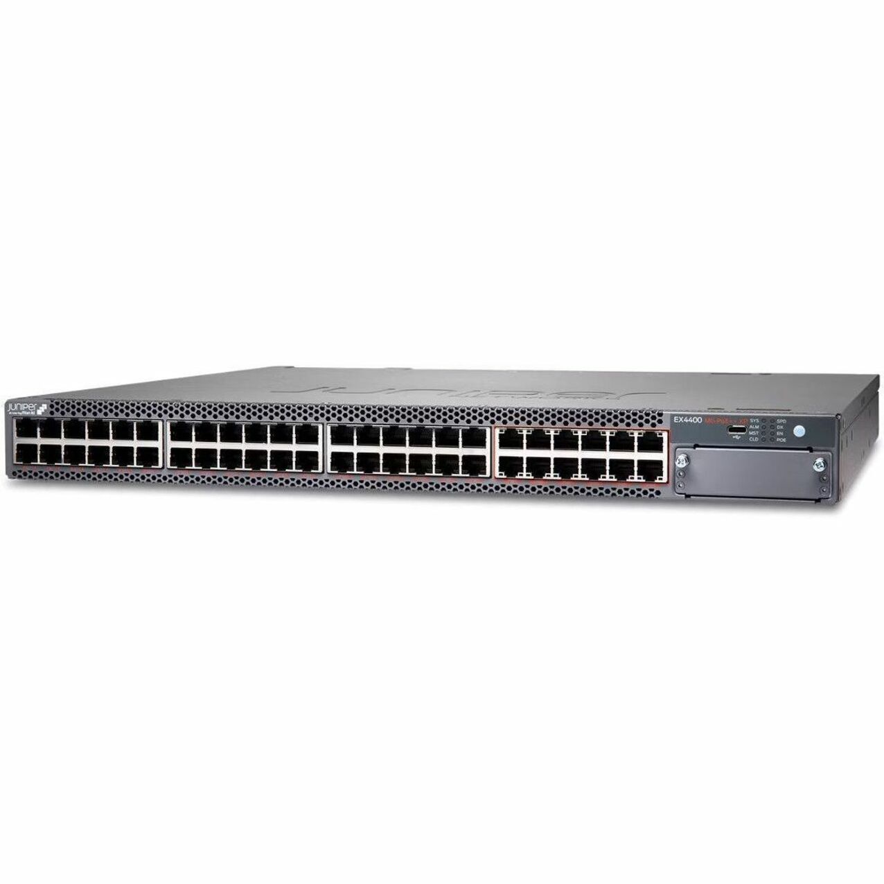 Juniper EX4400 Ethernet Switch - 48 Ports - Manageable - 2.5 Gigabit Ethernet, 10 Gigabit Ethernet - 2.5GBase-T, 10GBase-T - 3 Layer Supported - Modular - 2000 W Power Consumption - 3600 W PoE Budget - Twisted Pair - PoE Ports - 1U - Standalone, Wall Mountable, Rack-mountable - Lifetime Limited Warranty - TAA Compliant