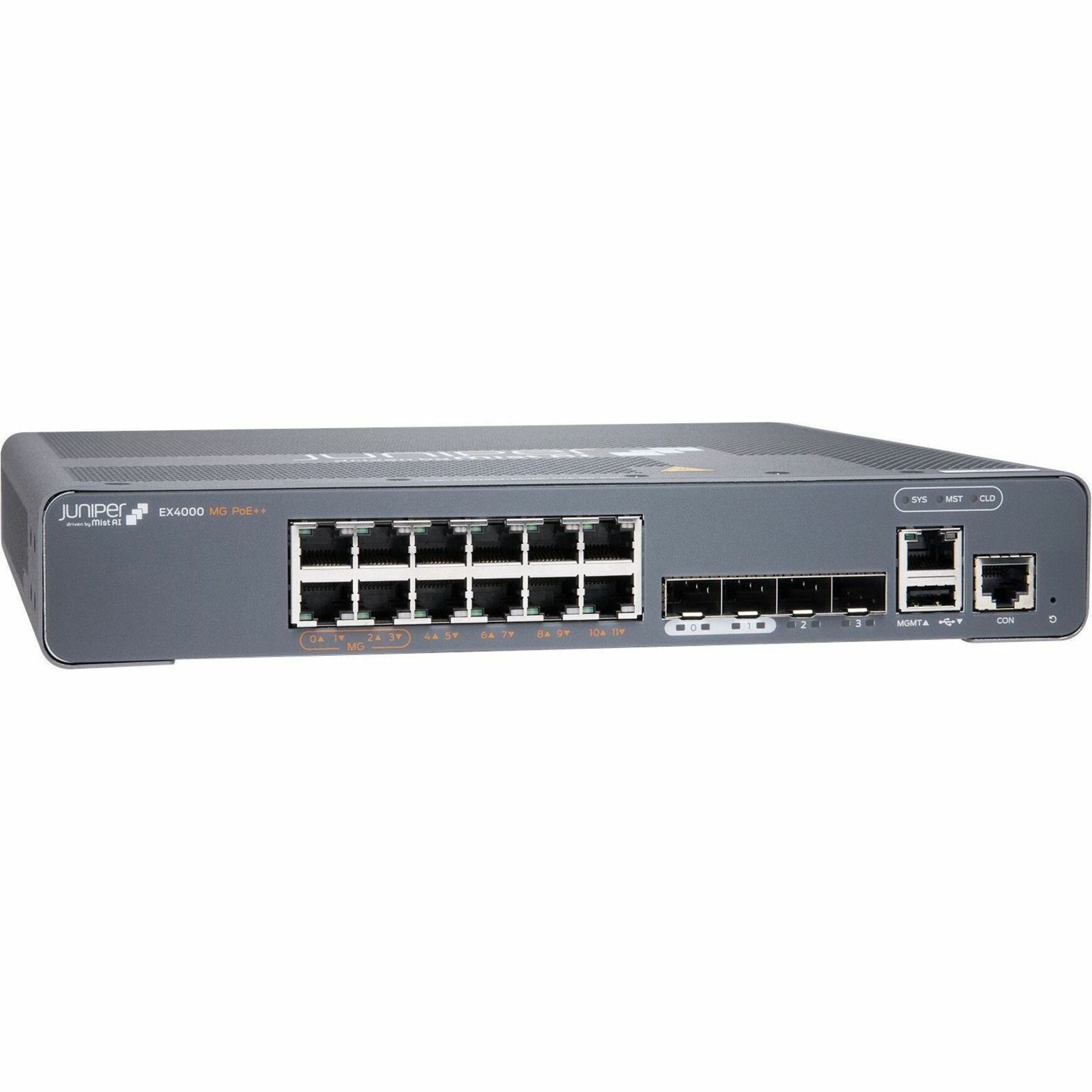 Juniper EX4000-12MP Ethernet Switch - 12 Ports - Manageable - Gigabit Ethernet, 2.5 Gigabit Ethernet, 10 Gigabit Ethernet - 1000Base-T, 2.5GBase-T, 10GBase-X - 4 Layer Supported - Modular - 40 W Power Consumption - 240 W PoE Budget - Twisted Pair, Optical Fiber - PoE Ports - Compact, Rack-mountable, Wall Mountable, Magnetic Mount, DIN Rail Mountable - Lifetime Limited Warranty