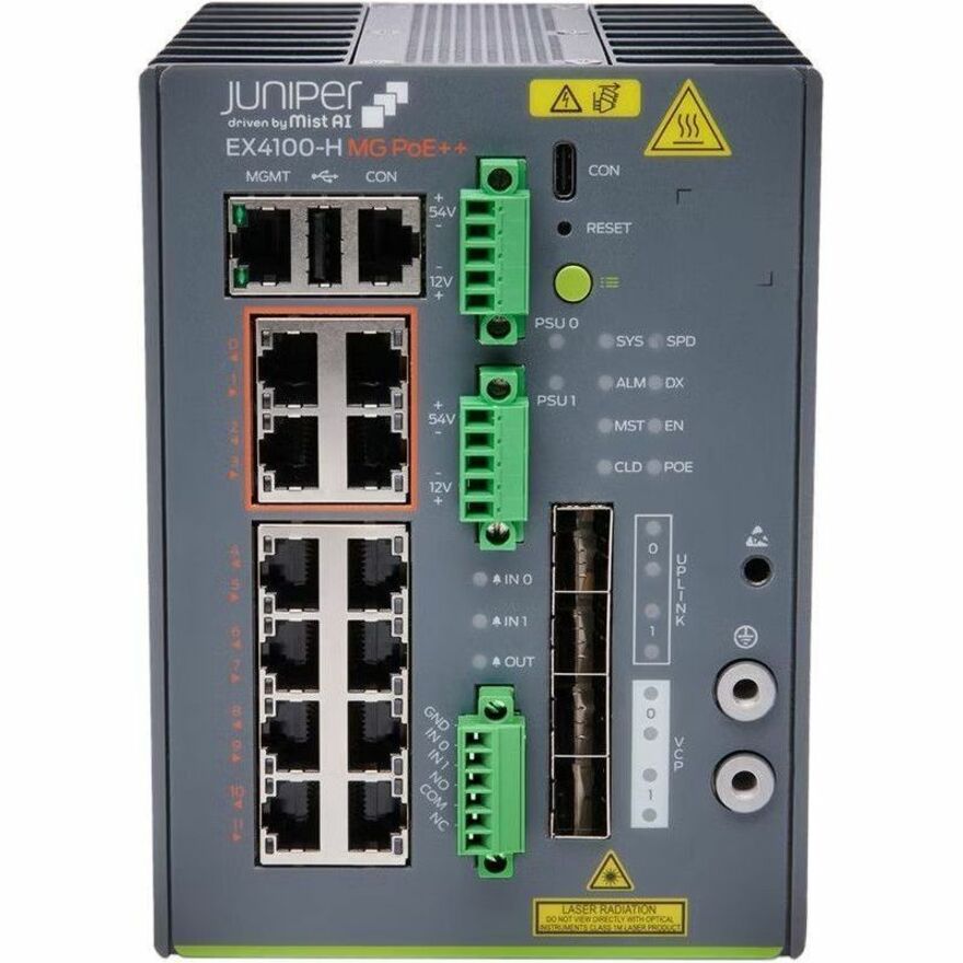 Juniper EX4100-H-24MP Ethernet Switch - 24 Ports - Manageable - Gigabit Ethernet, 2.5 Gigabit Ethernet, 10 Gigabit Ethernet - 1000Base-T, 2.5GBase-T, 10GBase-X - 4 Layer Supported - Modular - 370 W PoE Budget - Twisted Pair, Optical Fiber - PoE Ports - Compact - Lifetime Limited Warranty