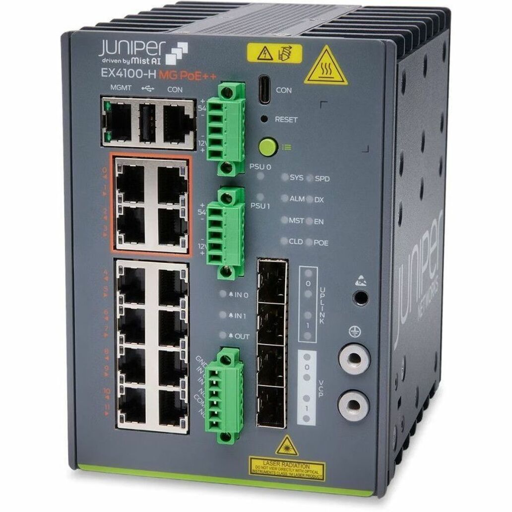 Juniper EX4100-H-24MP-DC Ethernet Switch - 24 Ports - Manageable - Gigabit Ethernet, 2.5 Gigabit Ethernet, 10 Gigabit Ethernet - 1000Base-T, 2.5GBase-T, 10GBase-X - 4 Layer Supported - Modular - 370 W PoE Budget - Twisted Pair, Optical Fiber - PoE Ports - Compact - Lifetime Limited Warranty