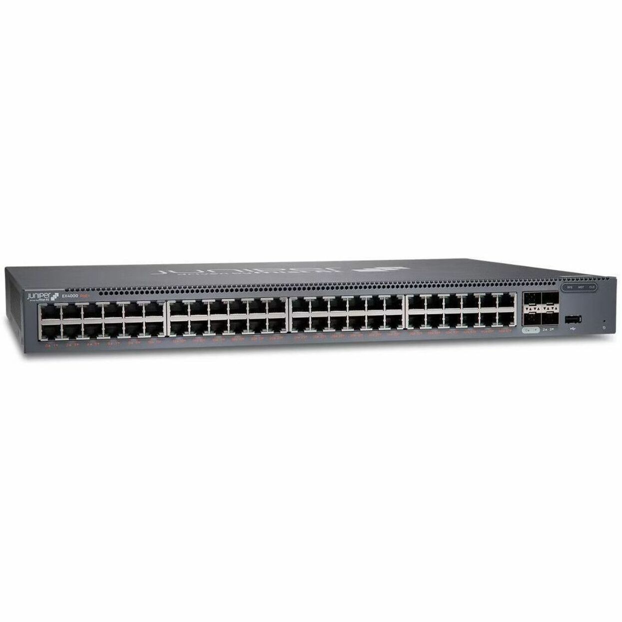 Juniper EX4000-12P Ethernet Switch - 48 Ports - Manageable - Gigabit Ethernet, 10 Gigabit Ethernet - 1000Base-T, 10GBase-X - 4 Layer Supported - Modular - 34 W Power Consumption - 240 W PoE Budget - Twisted Pair, Optical Fiber - PoE Ports - Compact, Rack-mountable - Lifetime Limited Warranty
