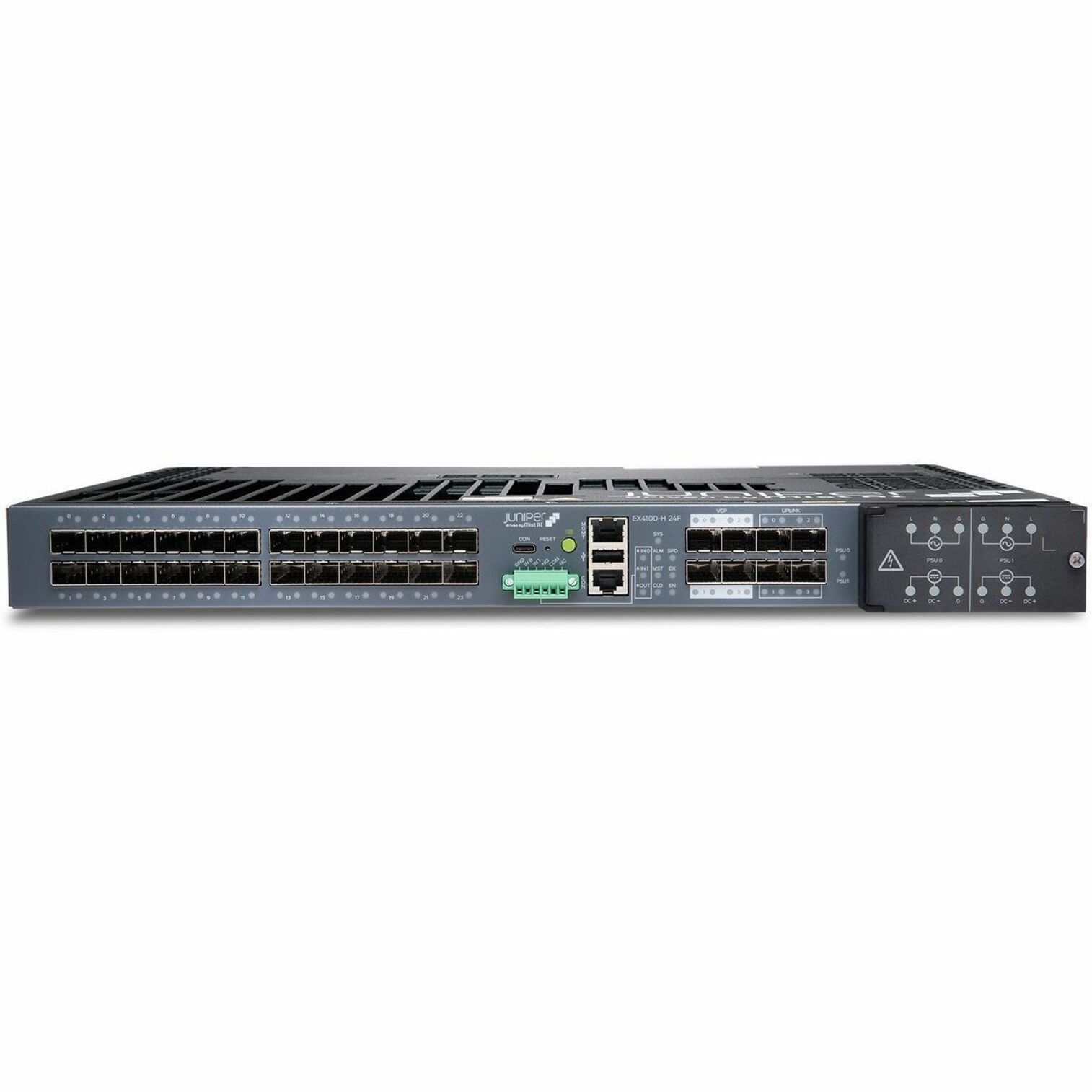 Juniper EX4100-H-24MP-DC Ethernet Switch - 24 Ports - Manageable - Gigabit Ethernet, 10 Gigabit Ethernet - 1000Base-T, 10GBase-X - 4 Layer Supported - Modular - Twisted Pair, Optical Fiber - Compact - Lifetime Limited Warranty - TAA Compliant