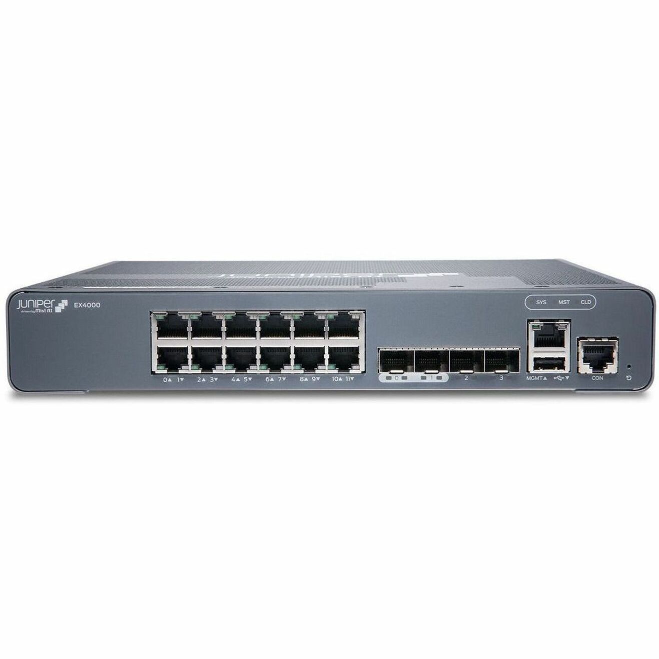 Juniper EX4000-12T Ethernet Switch - 12 Ports - Manageable - Gigabit Ethernet, 10 Gigabit Ethernet - 1000Base-T, 10GBase-X - 4 Layer Supported - 34 W Power Consumption - Twisted Pair, Optical Fiber - Compact, Rack-mountable, Wall Mountable, Magnetic Mount, DIN Rail Mountable - Lifetime Limited Warranty - TAA Compliant