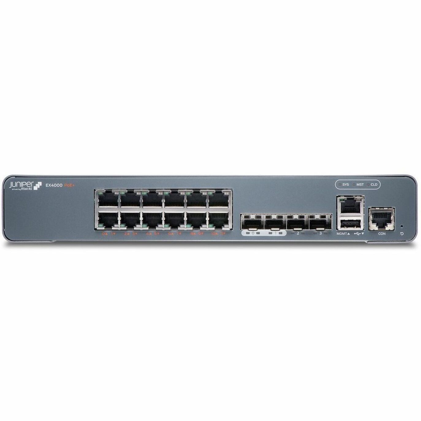 Juniper EX4000-12P Ethernet Switch - 12 Ports - Manageable - Gigabit Ethernet, 10 Gigabit Ethernet - 1000Base-T, 10GBase-X - 4 Layer Supported - 34 W Power Consumption - 240 W PoE Budget - Twisted Pair, Optical Fiber - PoE Ports - Compact, Rack-mountable, DIN Rail Mountable, Wall Mountable, Magnetic Mount - Lifetime Limited Warranty - TAA Compliant