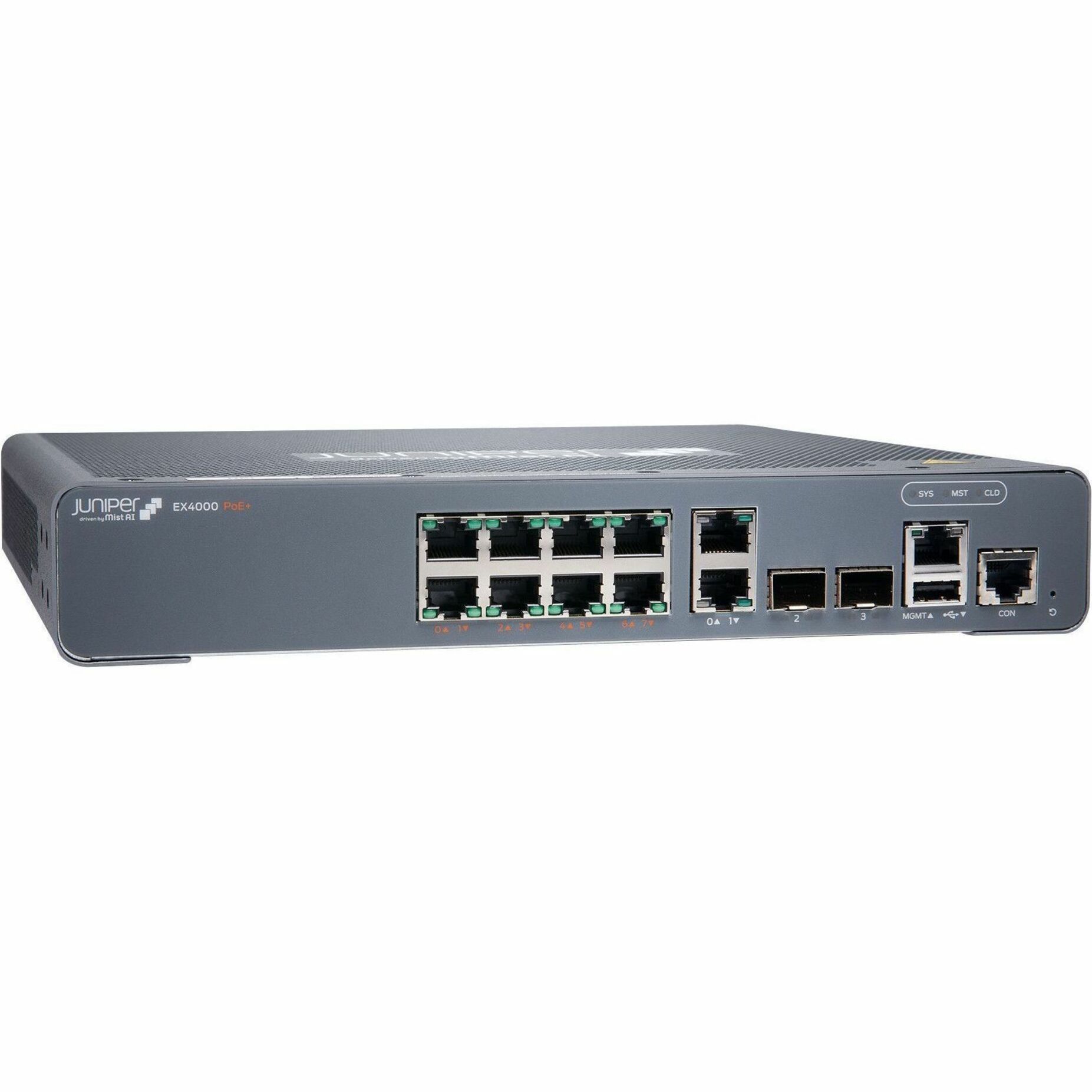 Juniper EX4000-8P Ethernet Switch - 8 Ports - Manageable - Gigabit Ethernet, 10 Gigabit Ethernet - 1000Base-T, 10GBase-X - 4 Layer Supported - 30 W Power Consumption - 120 W PoE Budget - Twisted Pair, Optical Fiber - PoE Ports - Compact, Rack-mountable, Wall Mountable, Magnetic Mount, DIN Rail Mountable - Lifetime Limited Warranty - TAA Compliant