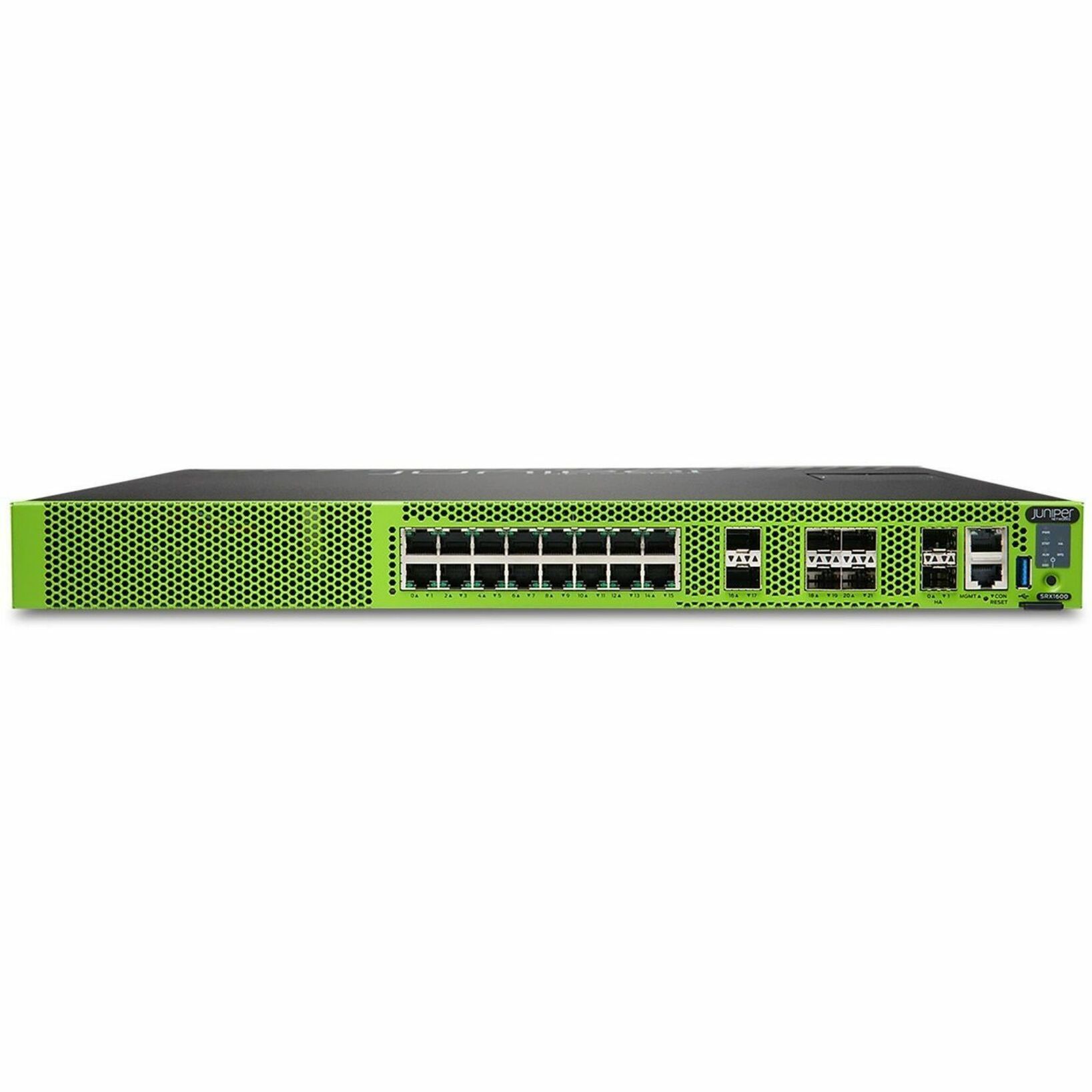 Juniper SRX1600 High Availability Firewall - Centralized Management - 16 Port - 10/100/1000Base-T - 10 Gigabit Ethernet, Gigabit Ethernet, 25 Gigabit Ethernet, Fast Ethernet - 24 Gbit/s Firewall Throughput - 3DES-CBC, AEC-CBC, AES-GCM, DES-CBC, SSL - 16 x RJ-45 - 6 Total Expansion Slots - 1 Year - 1U - Rack-mountable, Compact - TAA Compliant