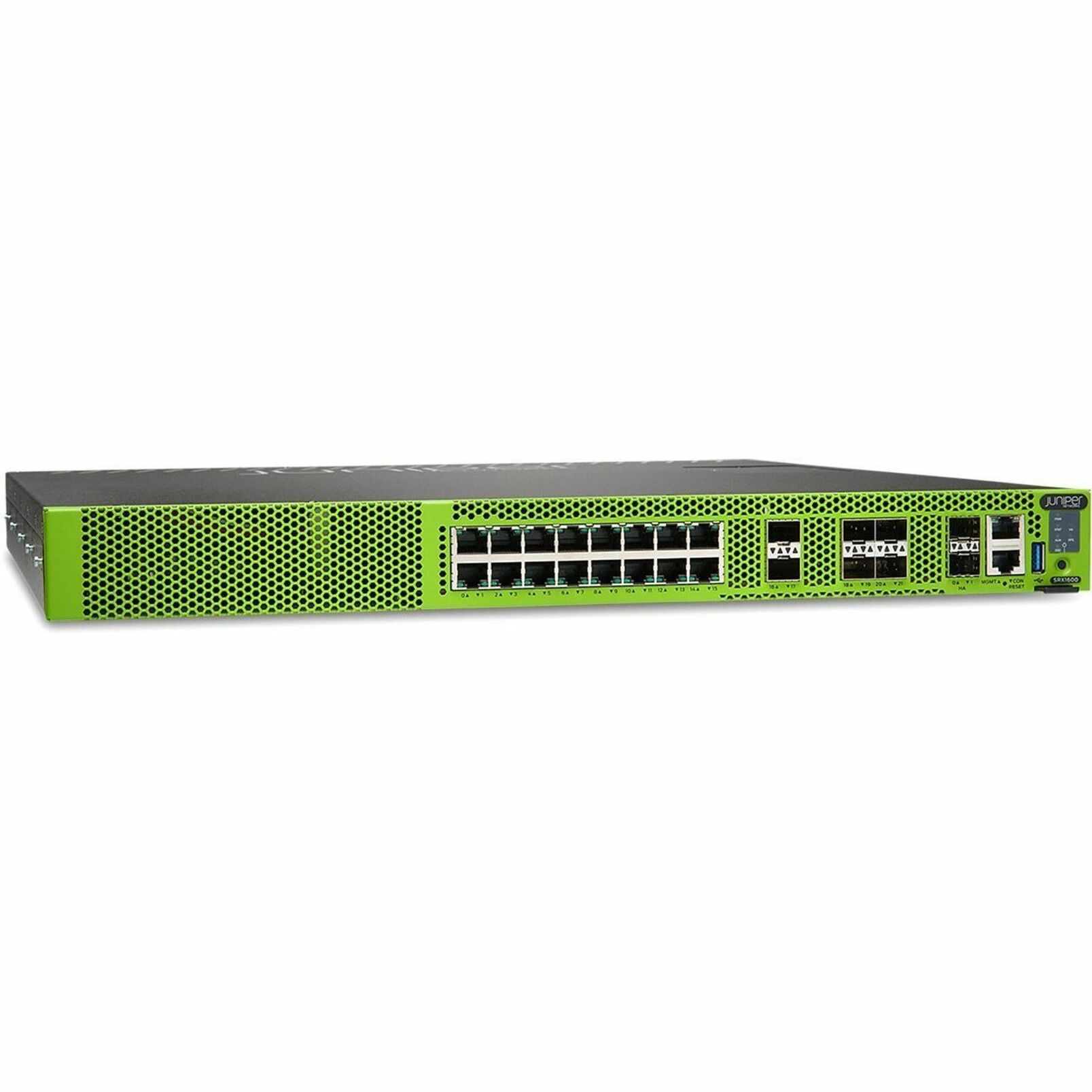 Juniper SRX1600 High Availability Firewall - Centralized Management - 16 Port - 10/100/1000Base-T - 10 Gigabit Ethernet, Gigabit Ethernet, 25 Gigabit Ethernet, Fast Ethernet - 24 Gbit/s Firewall Throughput - 3DES-CBC, AEC-CBC, AES-GCM, DES-CBC, SSL - 16 x RJ-45 - 6 Total Expansion Slots - 3 Year - 1U - Rack-mountable, Compact - TAA Compliant