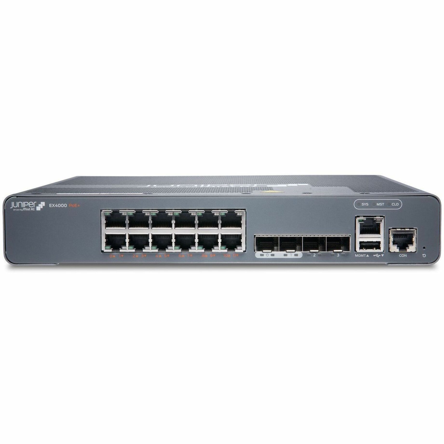 Juniper EX4000-12P Ethernet Switch - 12 Ports - Manageable - Gigabit Ethernet, 10 Gigabit Ethernet - 1000Base-T, 10GBase-X - 3 Layer Supported - 34 W Power Consumption - 240 W PoE Budget - Twisted Pair, Optical Fiber - PoE Ports - Rack-mountable, Wall Mountable, Magnetic Mount, DIN Rail Mountable, Compact - Lifetime Limited Warranty