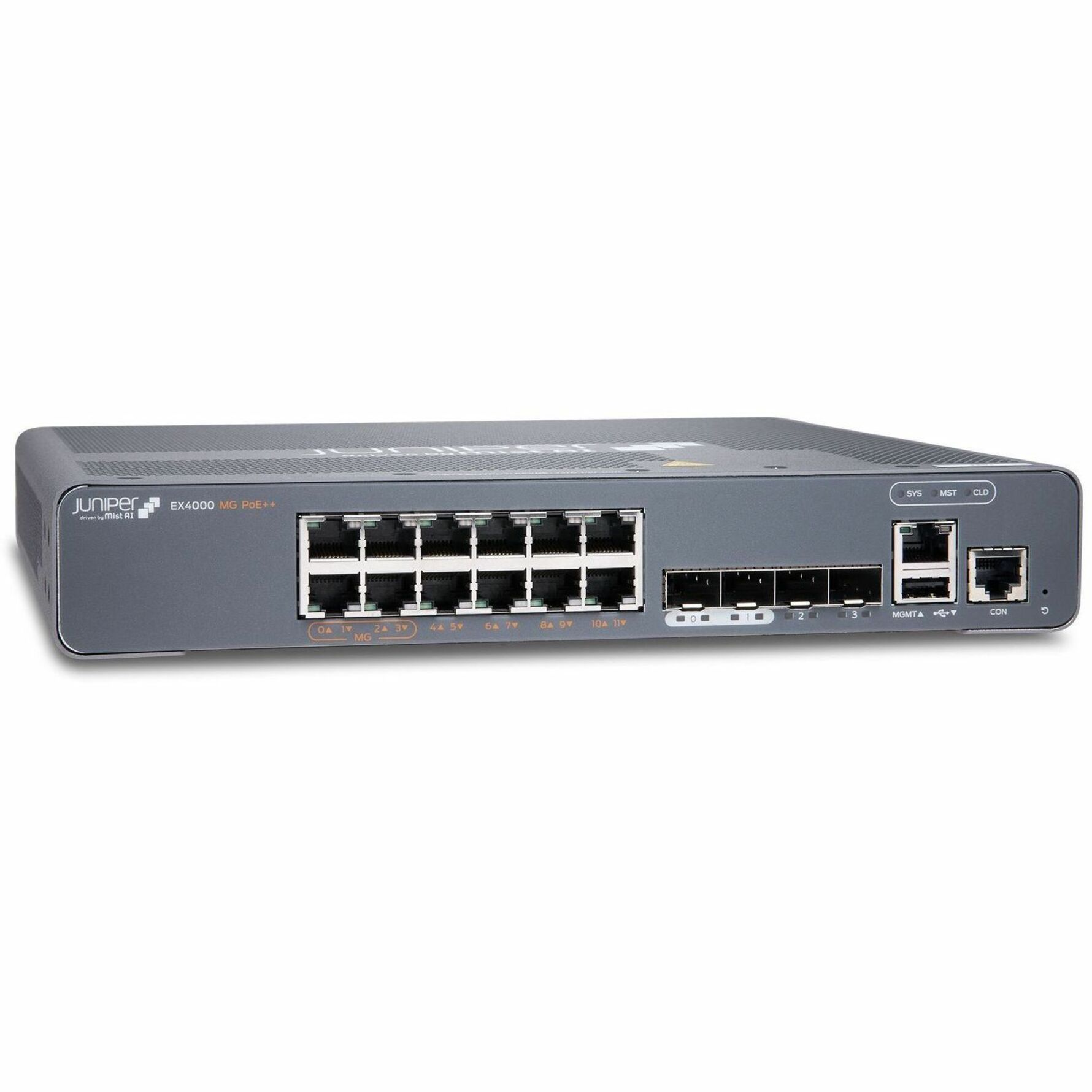 Juniper EX4000-12MP Ethernet Switch - 12 Ports - Manageable - Gigabit Ethernet, 2.5 Gigabit Ethernet, 10 Gigabit Ethernet - 1000Base-T, 2.5GBase-T, 10GBase-X - 3 Layer Supported - 40 W Power Consumption - 240 W PoE Budget - Twisted Pair, Optical Fiber - Rack-mountable, Wall Mountable, Magnetic Mount, DIN Rail Mountable, Compact - Lifetime Limited Warranty